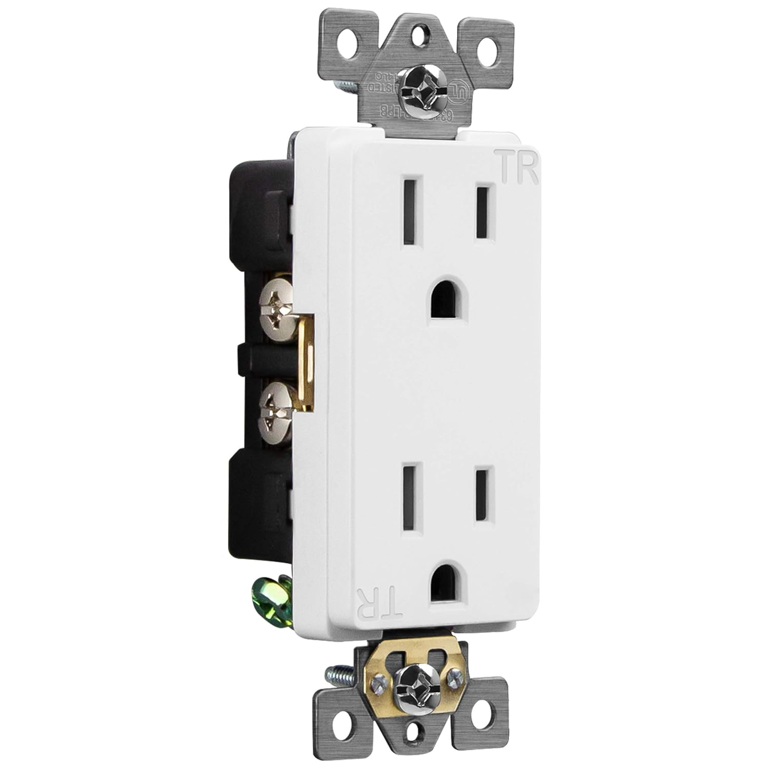 ENERLITES Salida decorativa de grado industrial, 15A 125V, receptáculo dúplex resistente a manipulaciones, autoconectable, 5-15R, 2 polos, conexión