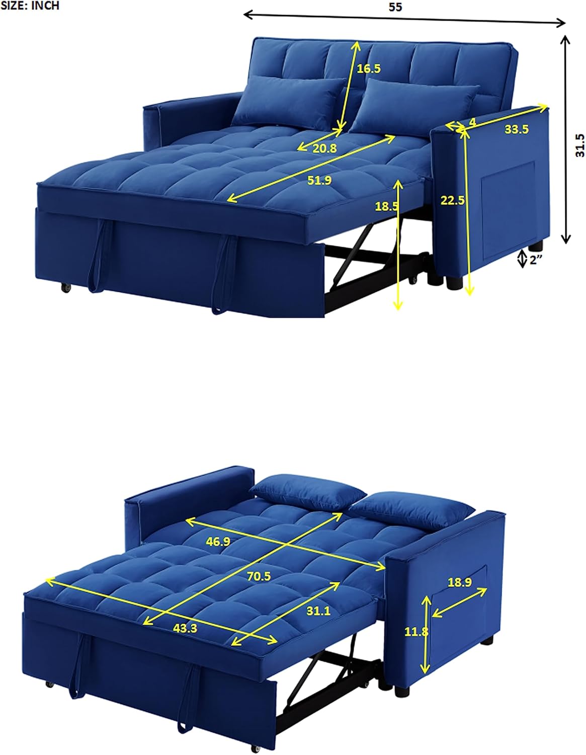 Moderno sofá futón tapizado, convertible a siesta, sofá cama suave y sofá cama para hogar, oficina, apartamento, espacio pequeño, sala de estar,