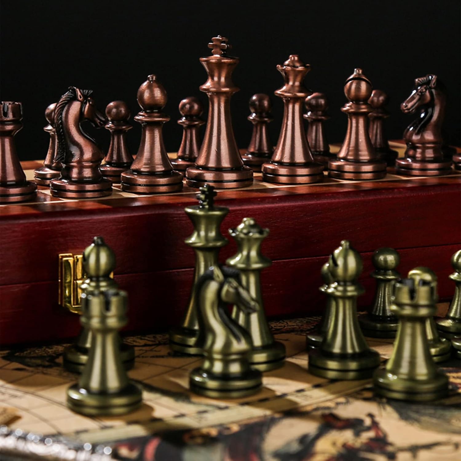 Metal Chess Set with Classic Handmade Standard Pieces Metal Chess Pieces and Folding Wooden Chess Board, Chess Board Game Set for Kids and Adult for