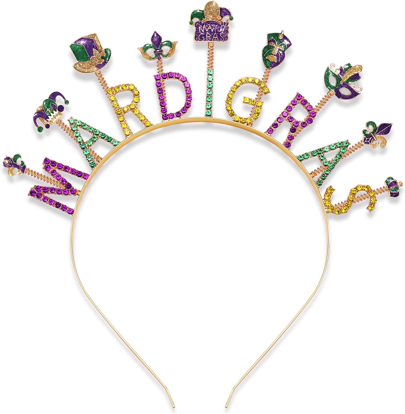 Diadema de Mardi Gras para mujer, máscara de flor de lis, diadema con diamantes de imitación, letra MARDI GRAS, gordo martes, carnaval, desfile,