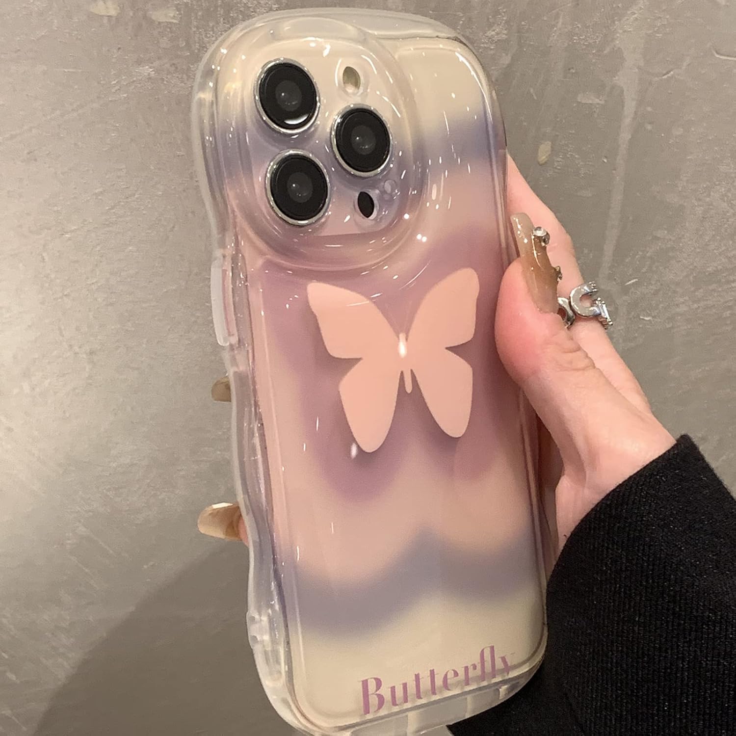 Aeilene Funda de teléfono con diseño de mariposa para iPhone 11 Pro Max, bonita funda de teléfono de mariposa 3D rosa transparente de Corea con