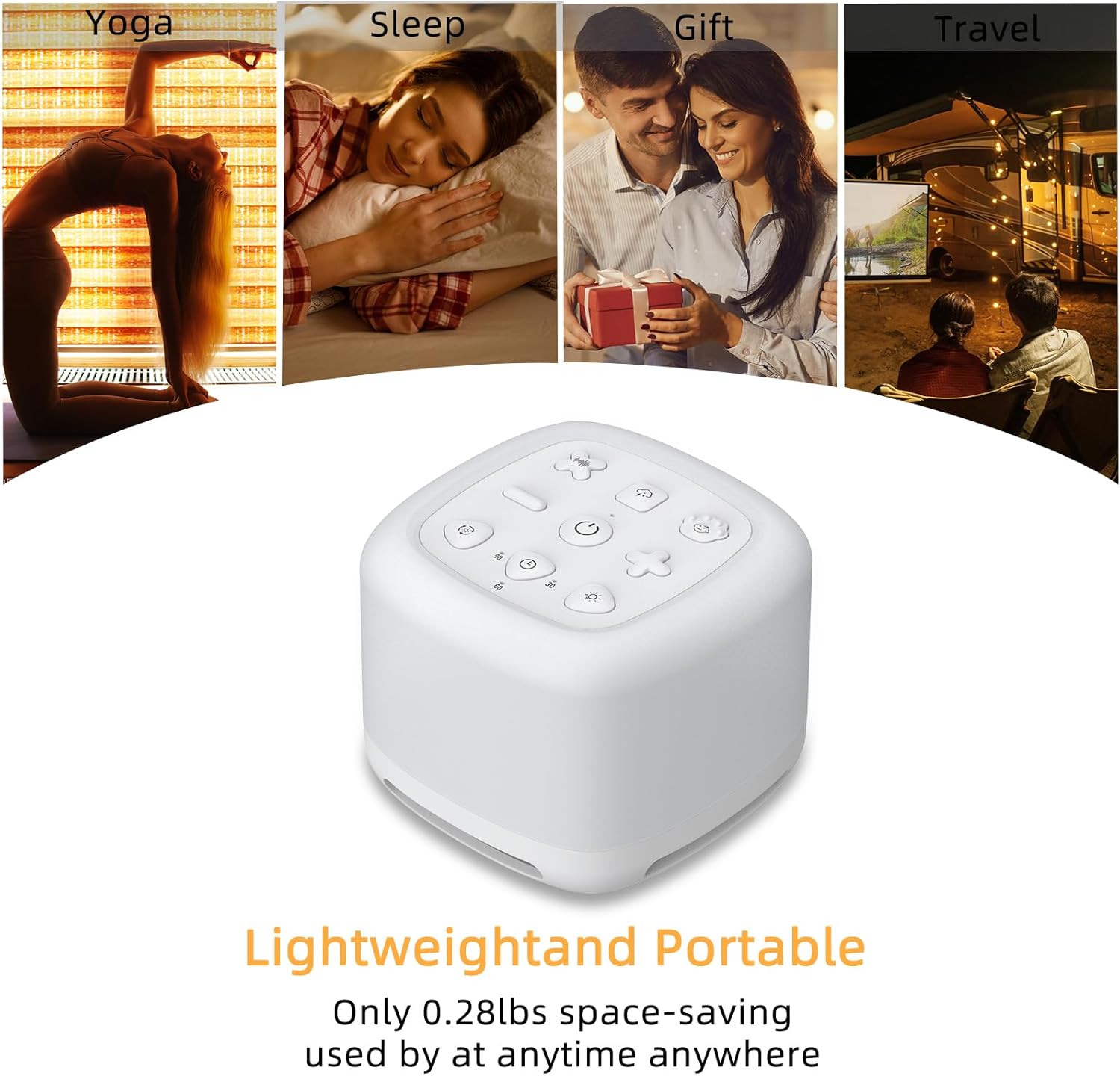 Máquina de ruido blanco, máquina de sonido portátil para bebé adulto, cuenta con batería potente, 40 sonidos relajantes y 8 colores de luz,