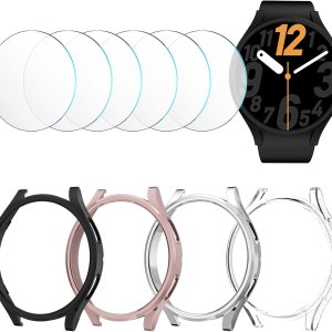 colaxuyi – Funda compatible con Samsung Galaxy Watch 4 de 1.732 pulgadas (1.732 in) con protector de pantalla de vidrio templado, carcasa protectora colaxuyi – Funda compatible con Samsung Galaxy Watch 4 de 1.732 pulgadas (1.732 in) con protector de pantalla de vidrio templado, carcasa protectora
