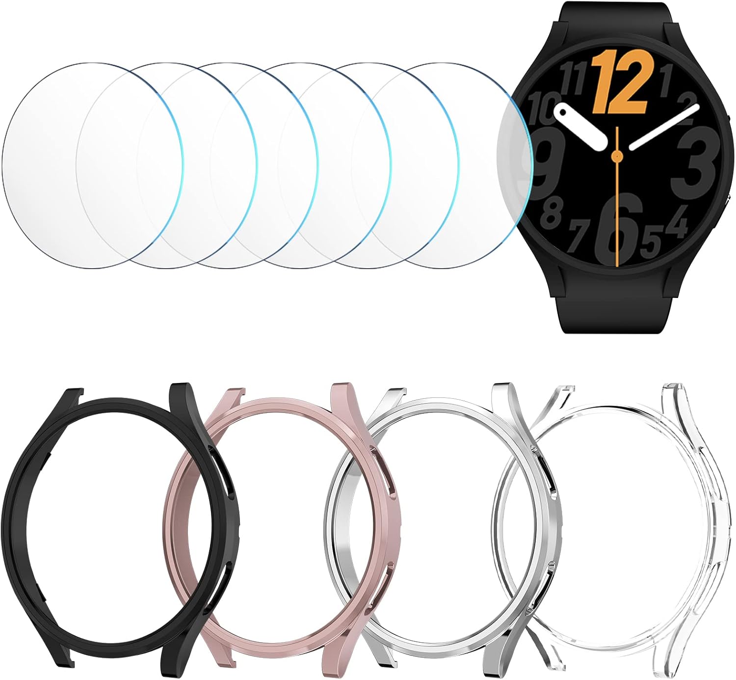 colaxuyi – Funda compatible con Samsung Galaxy Watch 4 de 1.732 pulgadas (1.732 in) con protector de pantalla de vidrio templado, carcasa protectora