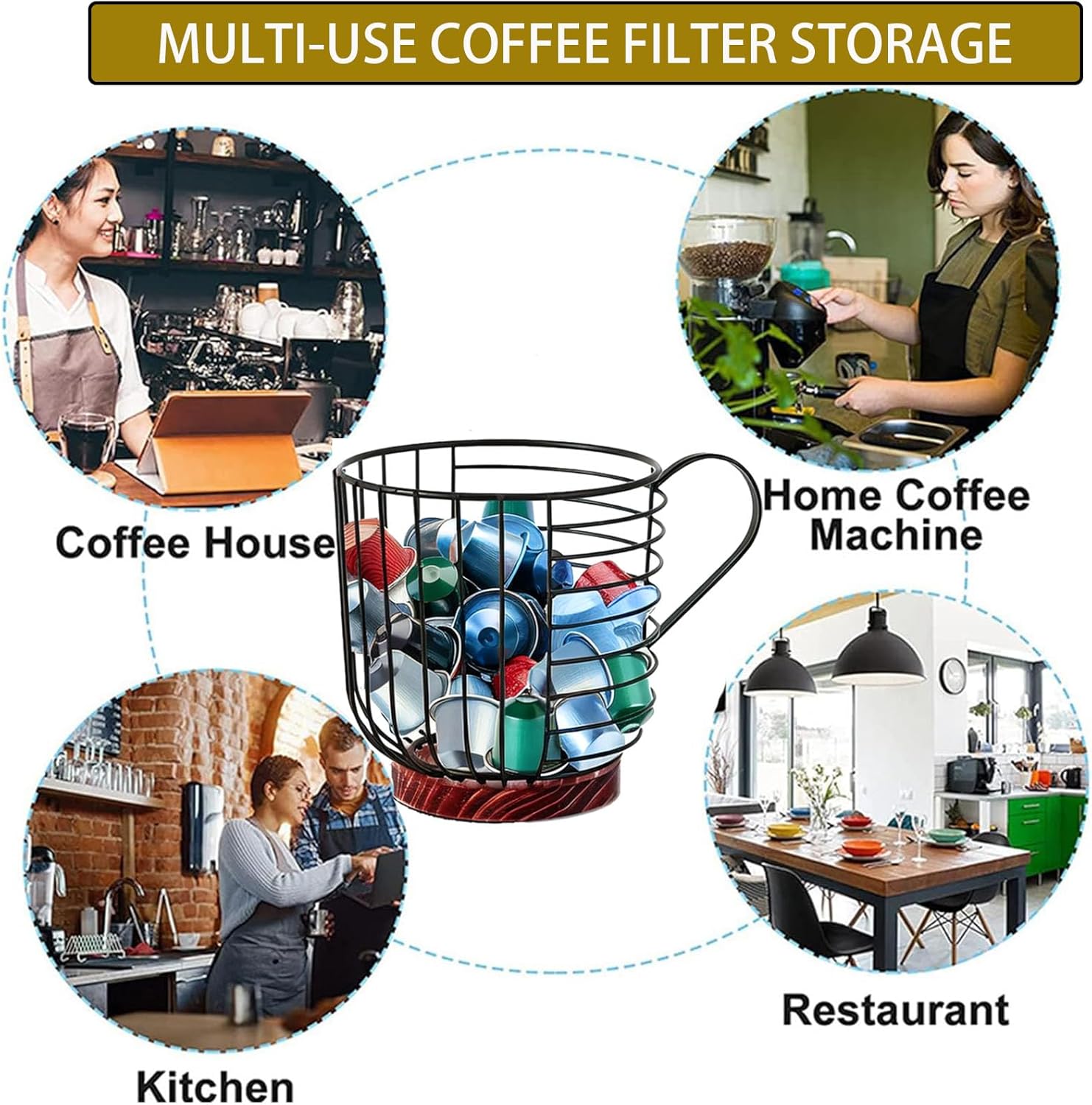 Soporte para cápsulas de café para mostrador, portavasos K para mostrador, soporte para filtro de café con base de madera, organizador de
