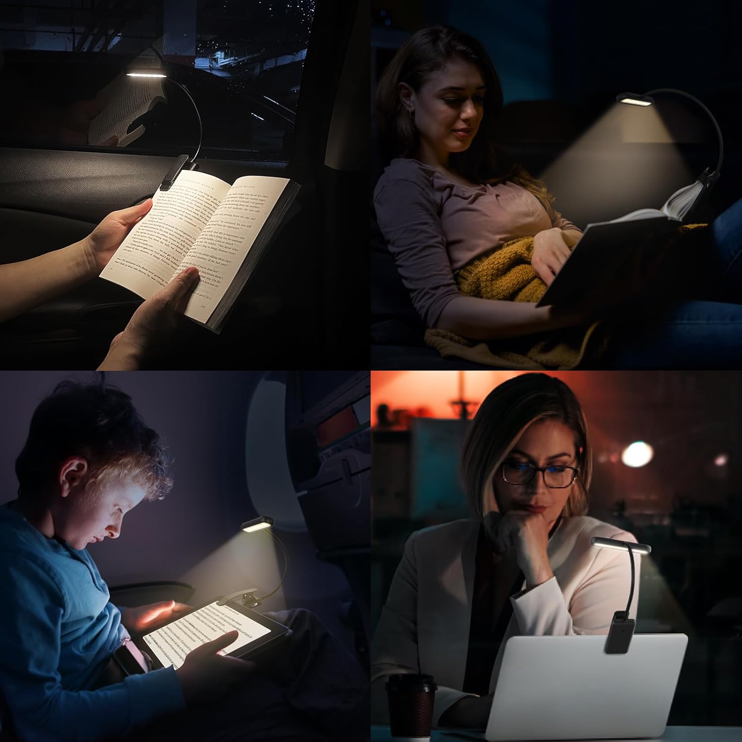 iFalarila Luces de libro para leer por la noche en la cama, luz de libro recargable con función de memoria, luz de lectura con clip para el cuidado