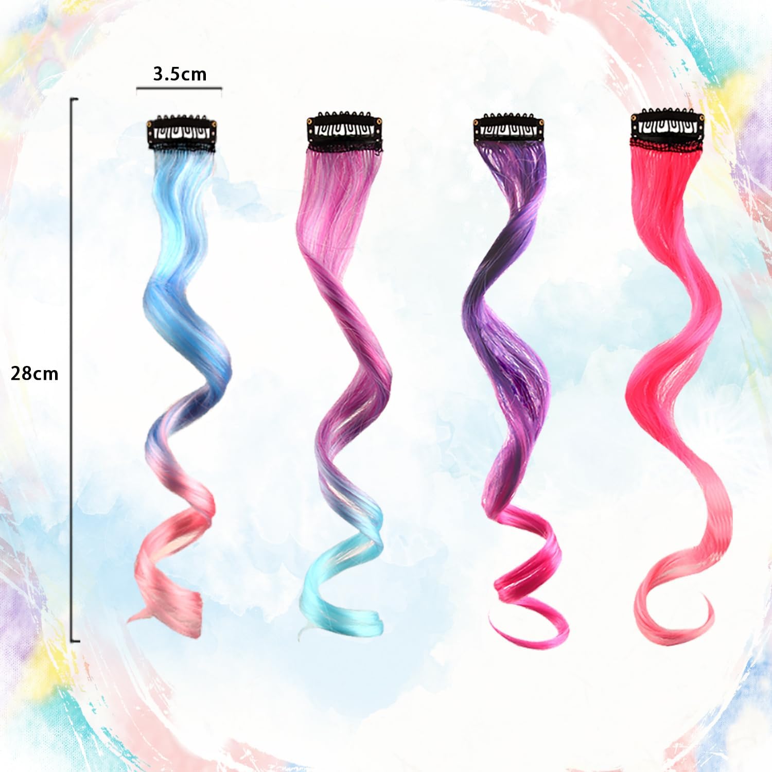 Extensiones de cabello con clip para niños, 4 extensiones de muñeca rizada, peluca de pelo largo de 11 pulgadas para muñeca de niña, regalos de