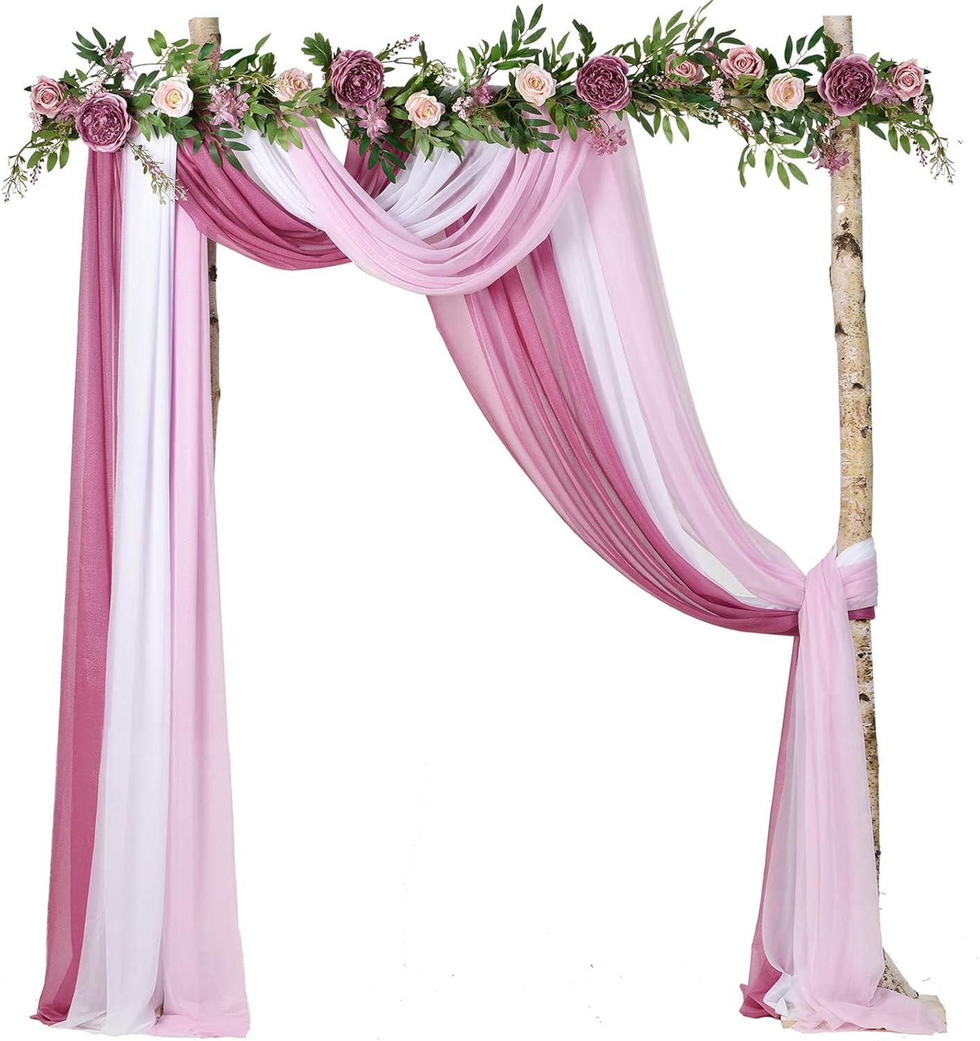 DearHouse 3 paneles de tela de tela perlada de 29.5 x 18 pies para telón de fondo transparente de boda (blanco + rosa + rubí profundo)