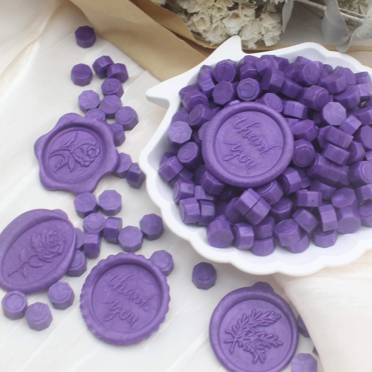 600 cuentas de sello de cera morada, cuentas de cera de sellado prémium Andotopee para sellos de sellos, paquete de repuesto de pellets de cera