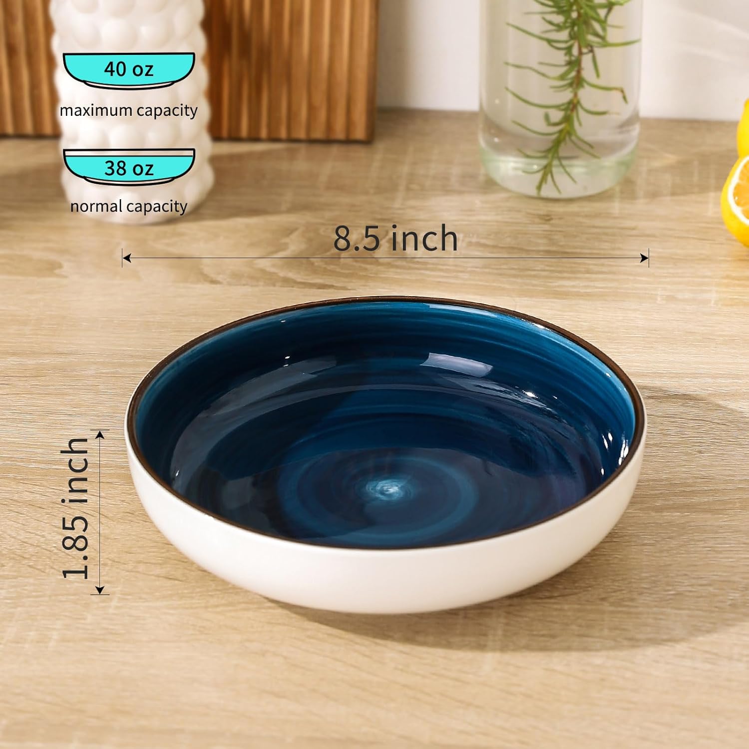 Tazones para pasta, 40 onzas, grandes ensaladeras, juego de 4, platos de cerámica para sopa para cocina, microondas y lavavajillas, varios colores