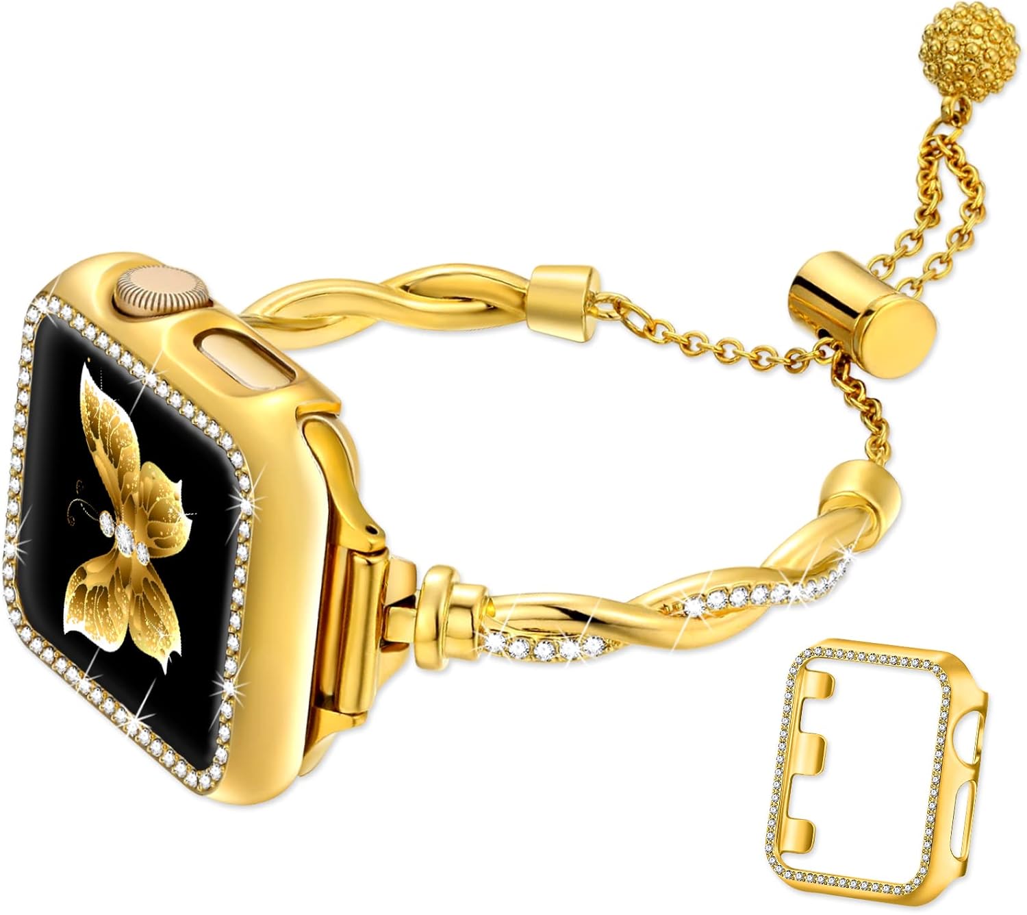 Dilando Correa brillante y funda compatible con Apple Watch Band de 1.49, 1.57, 1.61, 1.73, 1.77 y 1.65 pulgadas, correa de metal delgada y elegante