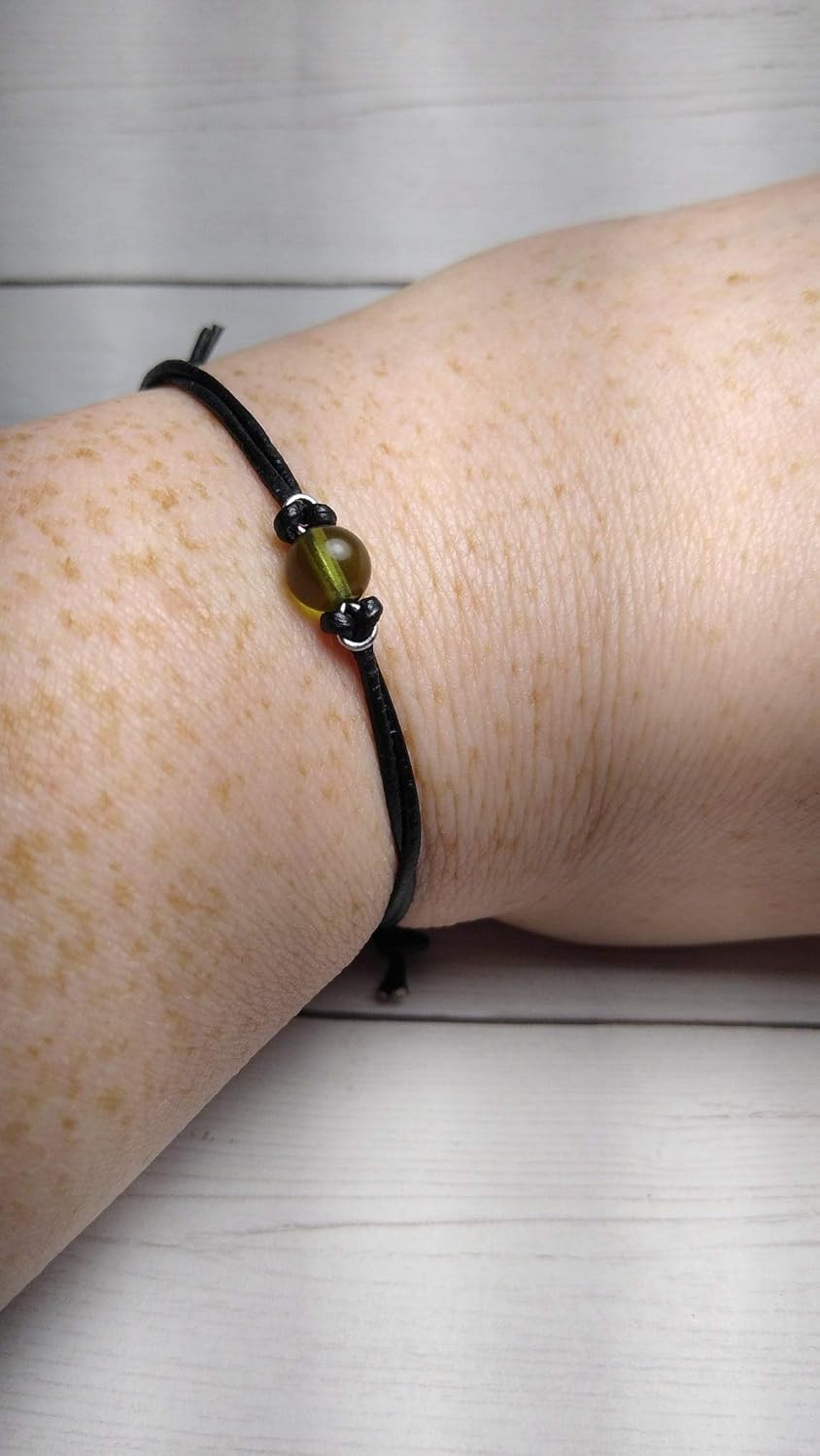 Real 6MM or 8MM Moldavite Bead on Stainless Steel-Copper-Bronze-Niobium-Black Iron-Gold-Rose Gold-Titanium Wire on a Leather or Waxed Cord
