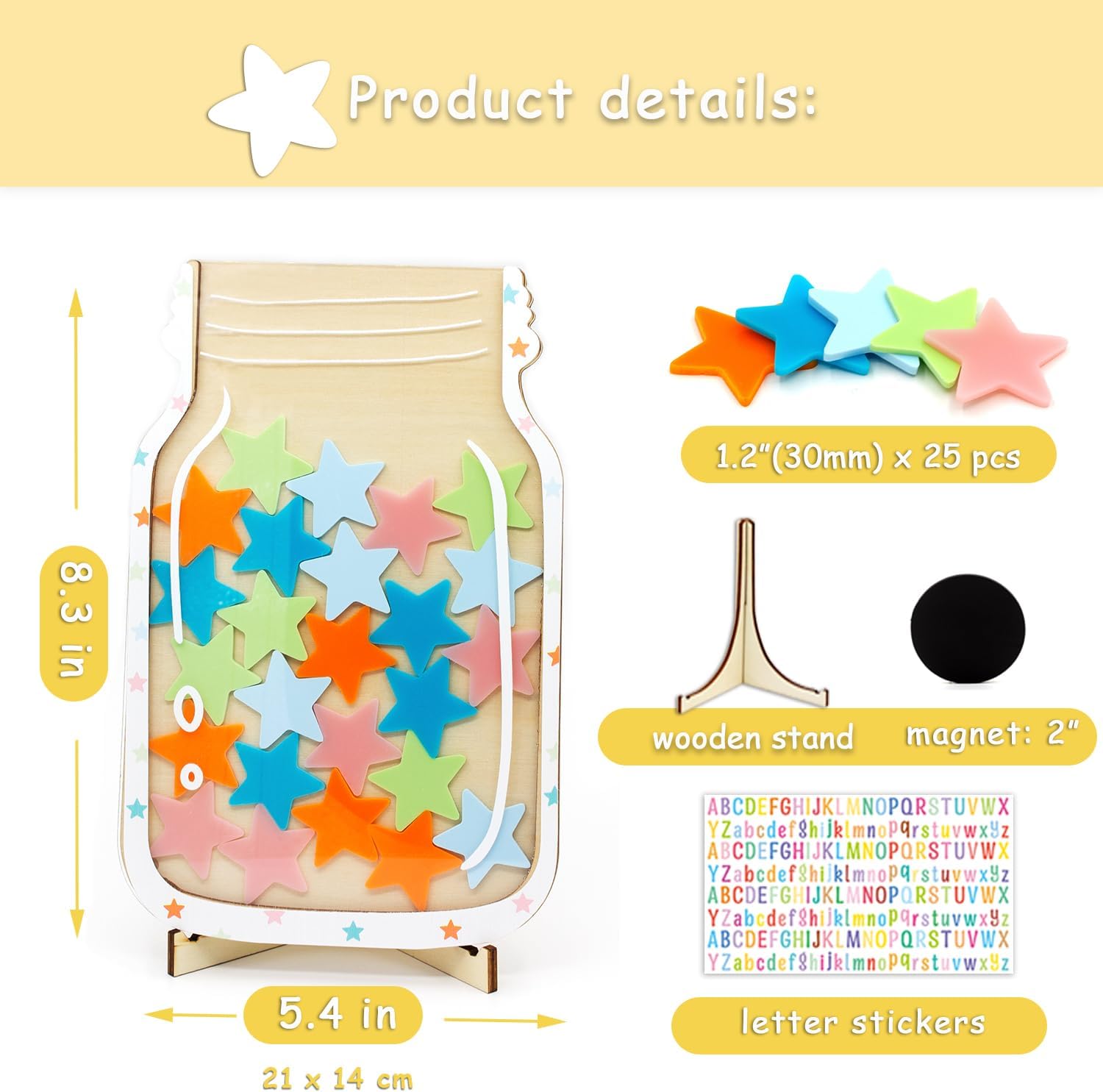 Tarro de recompensa de estrellas personalizado para niños, bricolaje, con calcomanías de letras coloridas, tarro de recompensa de entrenamiento para