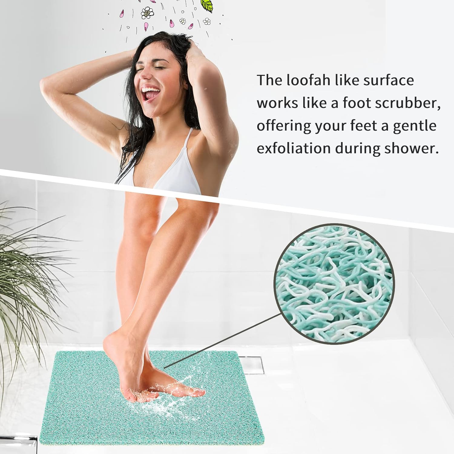 Tapete de ducha extra grande, 35 pulgadas de grosor para cabina de ducha y bañera texturizada, tapete de baño de secado rápido con drenaje, 27.5 x