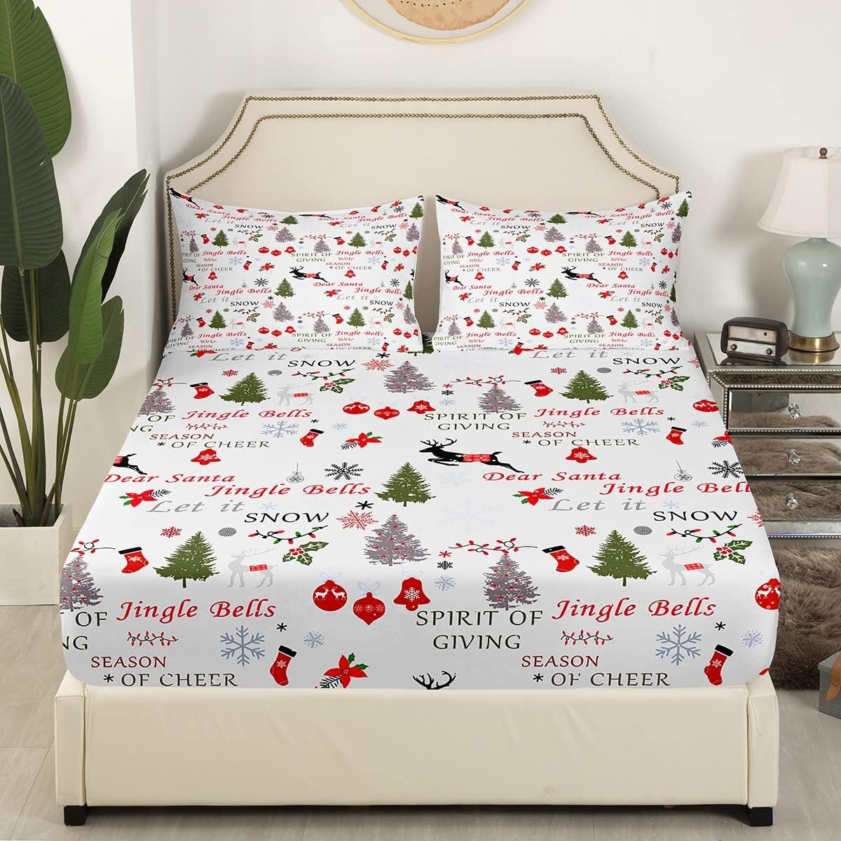 Erosebridal Juego de sábanas de Navidad tamaño King, juego de sábanas de reno de Navidad para niños, adolescentes y adultos, sábanas de Feliz