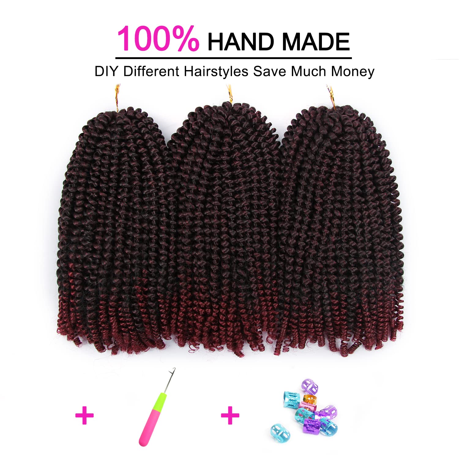 Cabello de ganchillo Spring Twist de 8 pulgadas, 3 paquetes de 90 hebras de cabello de fibra sintética de baja temperatura para mujeres negras,