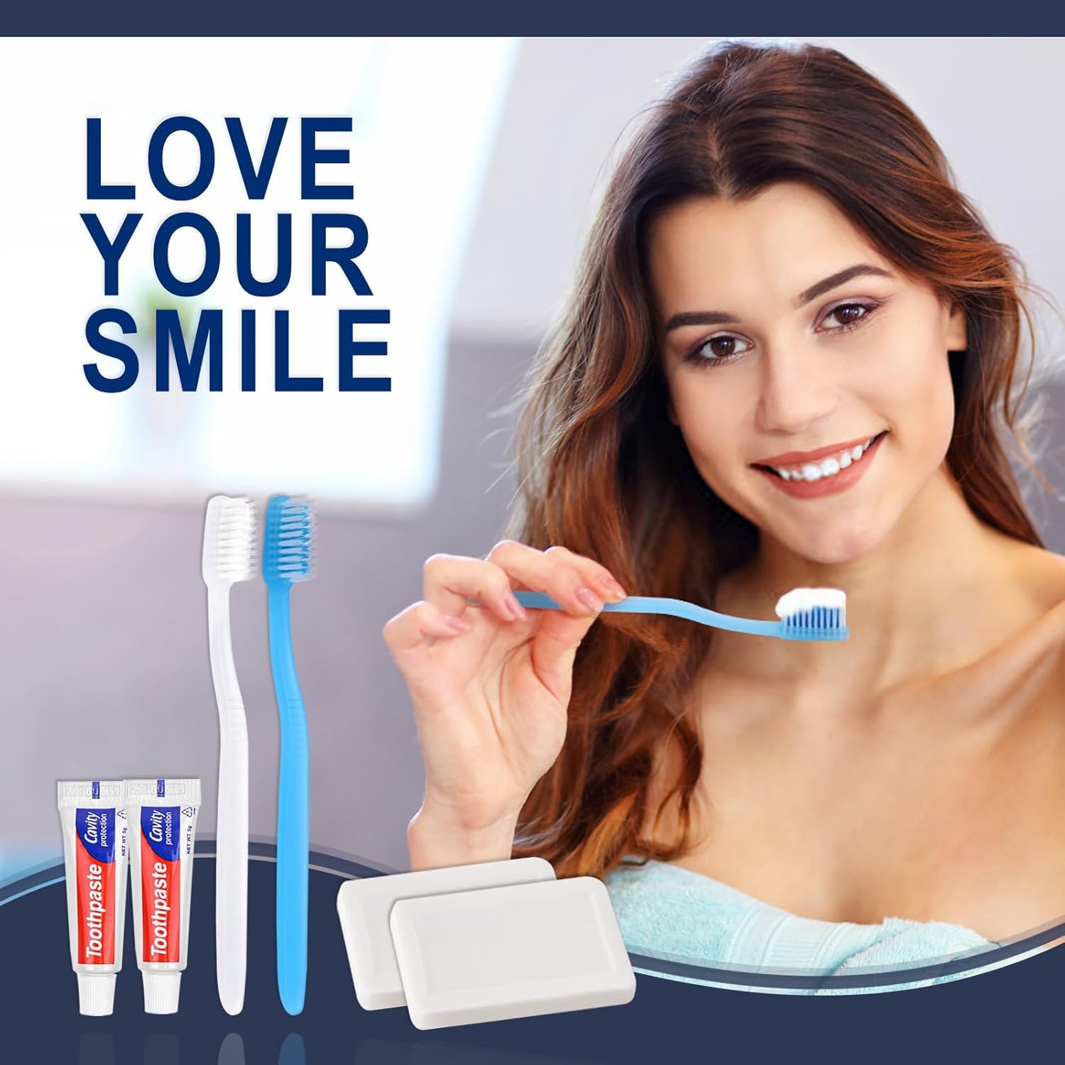 Paquete de 30 cepillos de dientes desechables con pasta de dientes y jabón envueltos individualmente, 2 colores, barra de jabón de 0.5 onzas, tamaño