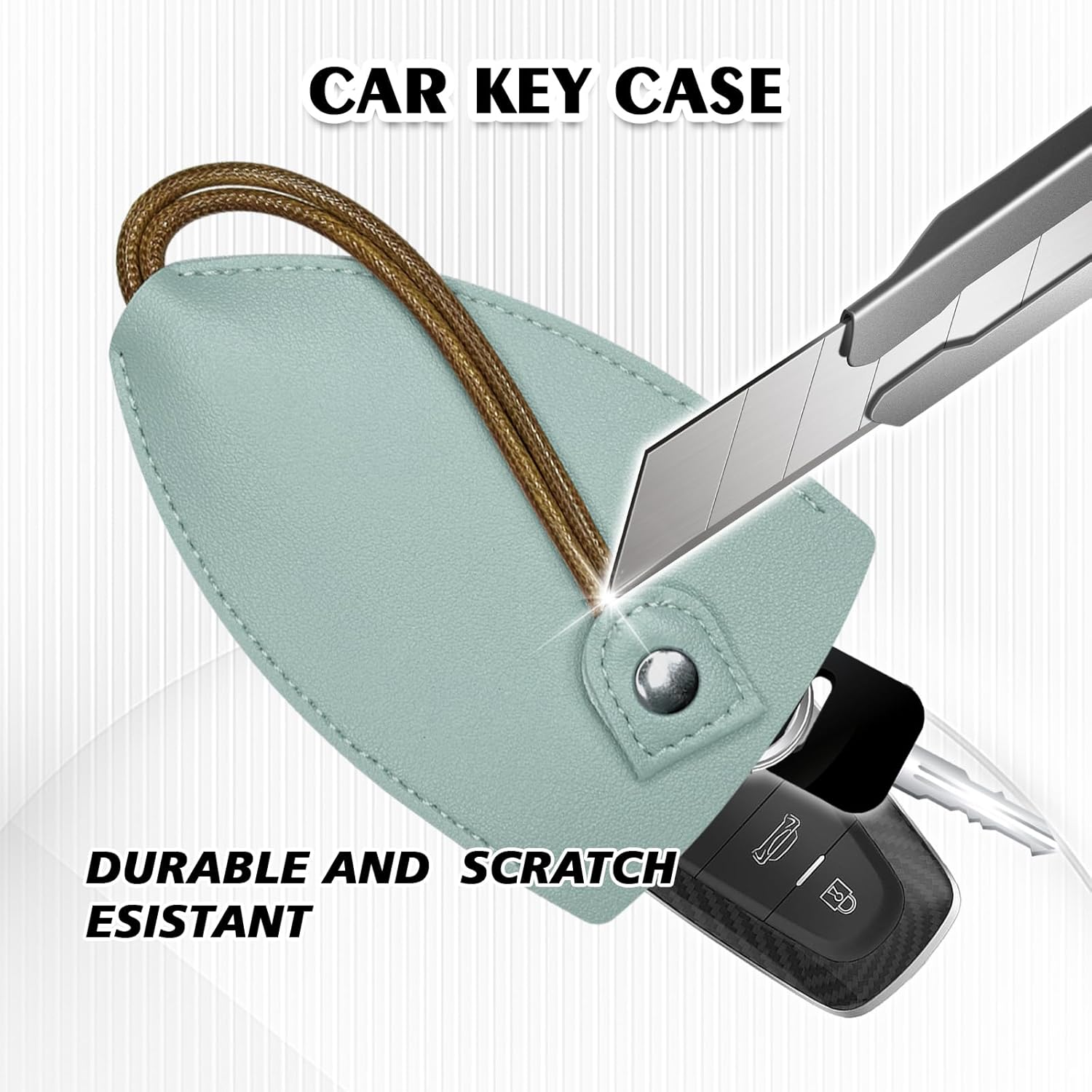 Funda creativa extraíble para llaves, funda de cuero de gran capacidad, llavero de automóvil, lindo protector, Azul Niebla