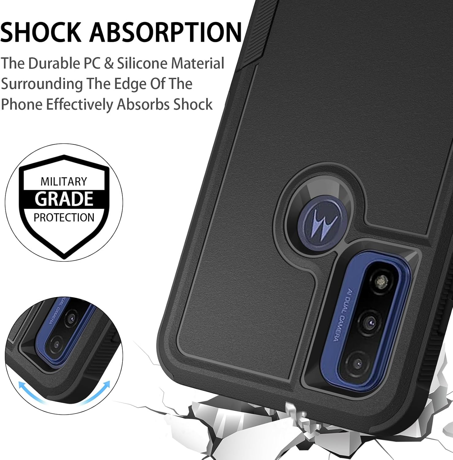 Oumida Funda para Motorola Moto G Play 2023, Moto G Power 2022Moto G Pure 2021 Funda de doble capa trasera rígida de silicona híbrida a prueba de