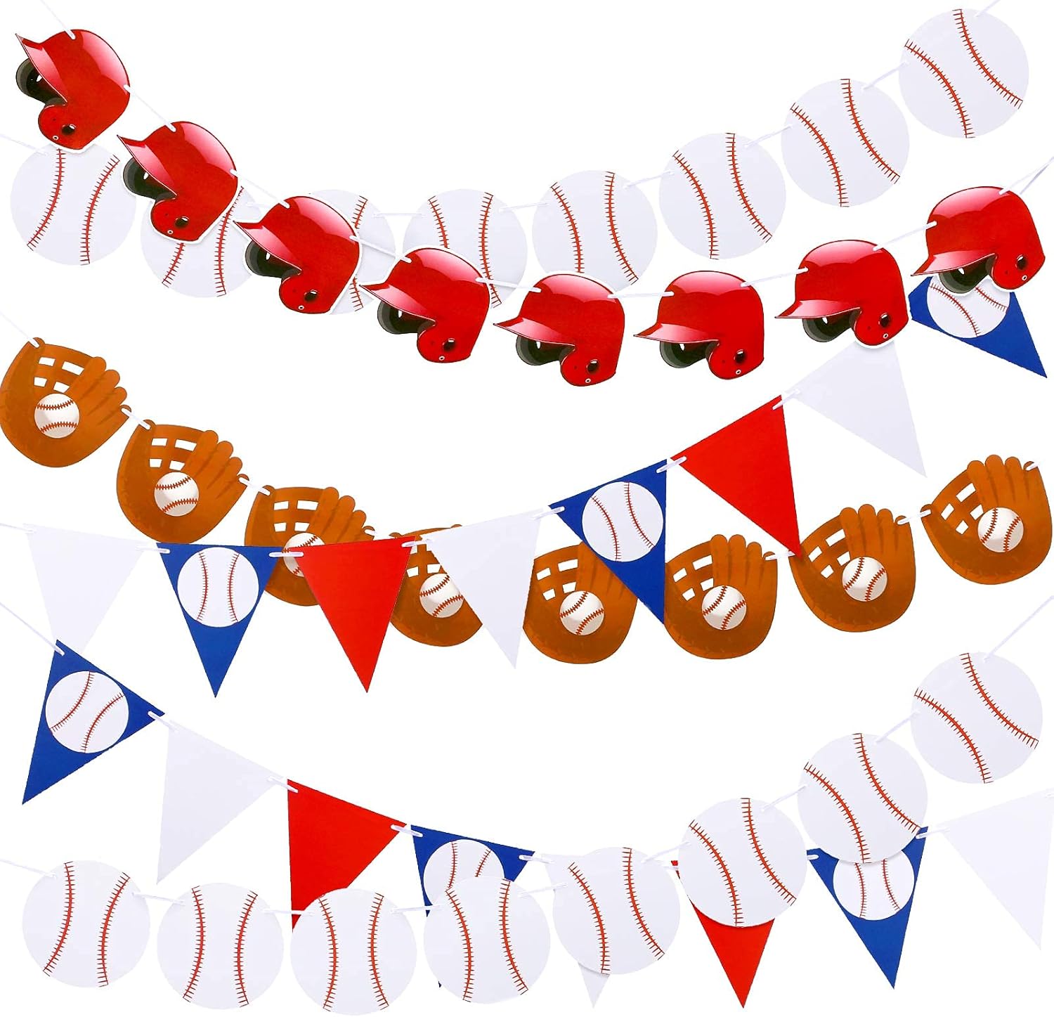 Tatuo 6 banderines de béisbol, banderines de papel, guante de béisbol y gorra de béisbol para decoraciones de fiestas temáticas deportivas,