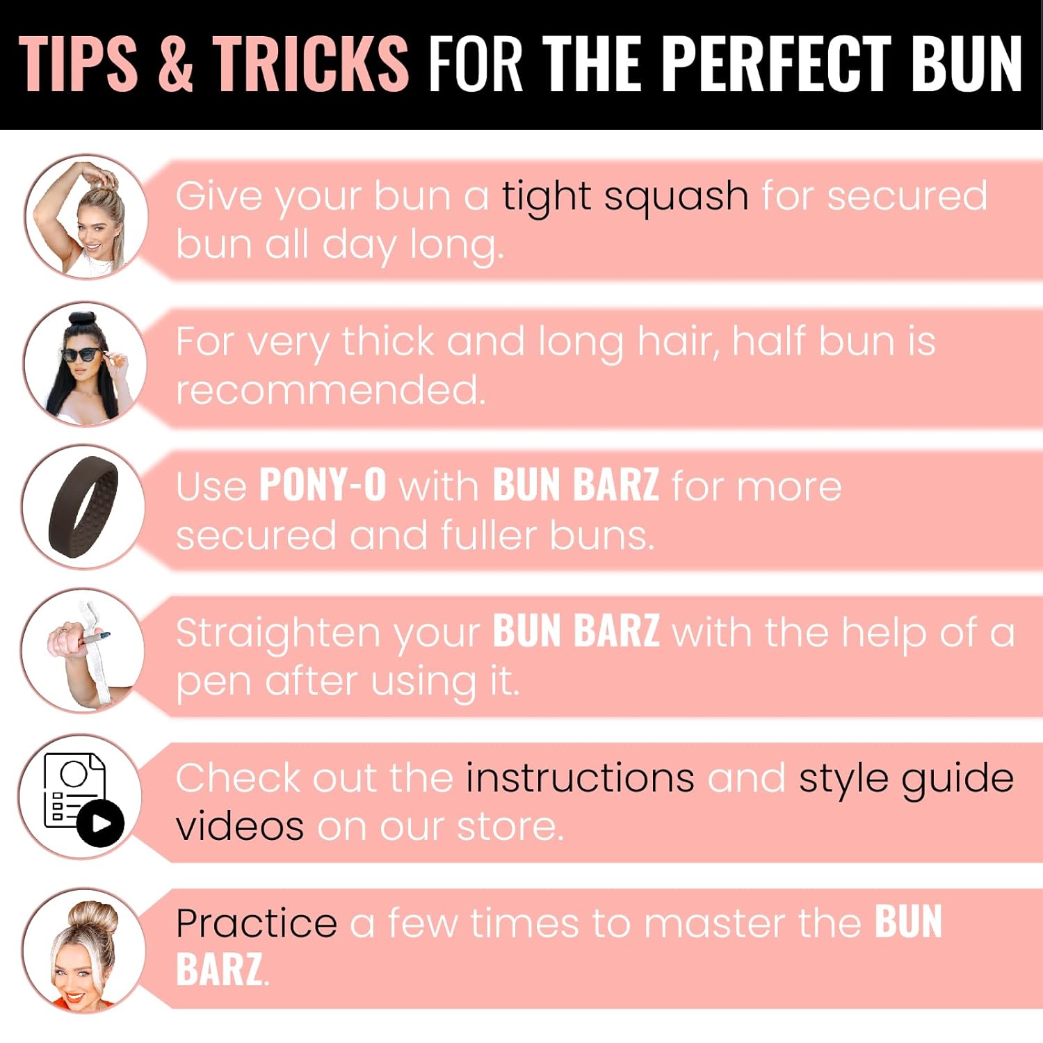 PONY-O BUN BARZ – Soporte para cola de caballo, paquete de 2 unidades, original patentado y sin daños, para hacer moños de cabello, accesorio