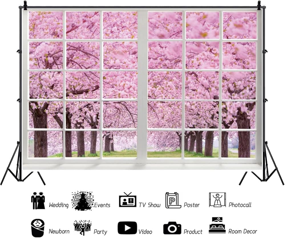 AWERT Telones de fondo de paisaje de primavera de 5 x 3 pies para fotografía, flores rosadas, cerezo, jardín, bosque, parque, país de las
