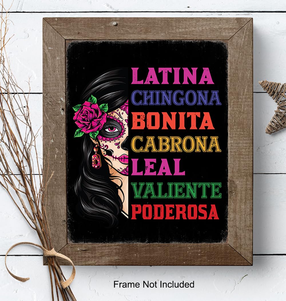 Latinx Wall Art for Women – Mexican Theme Regalos Para Mujer – Sugar Skull Decor Decoracion Para Sala, Nina – Inspirational Quotes Wall Art for