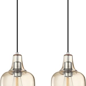 Paquete de 2 lámparas colgantes para isla de cocina para interiores, 6.1 pulgadas, lámpara colgante de cristal ámbar antiguo, accesorios de techo Paquete de 2 lámparas colgantes para isla de cocina para interiores, 6.1 pulgadas, lámpara colgante de cristal ámbar antiguo, accesorios de techo