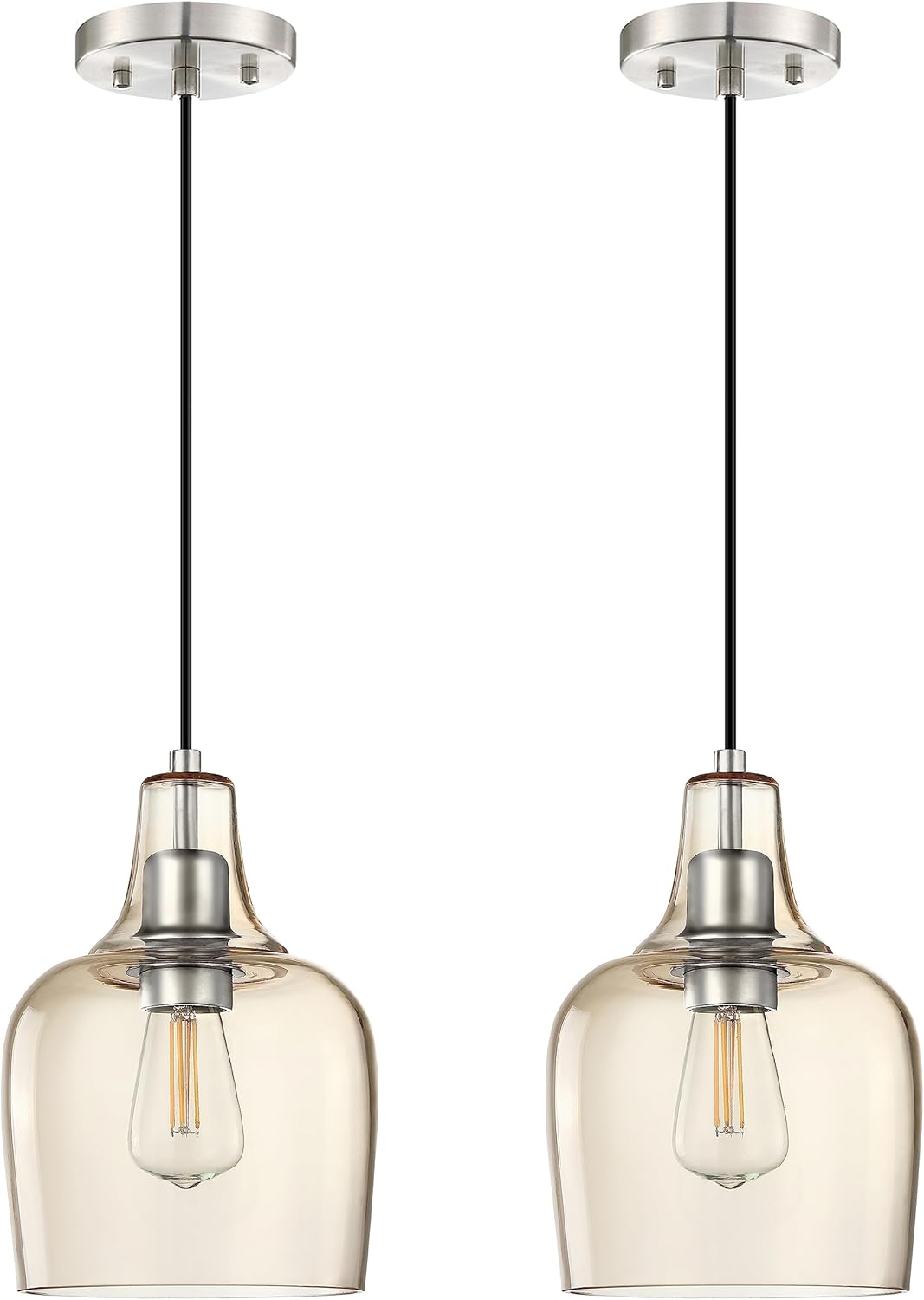 Paquete de 2 lámparas colgantes para isla de cocina para interiores, 6.1 pulgadas, lámpara colgante de cristal ámbar antiguo, accesorios de techo