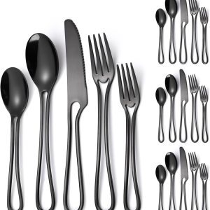 Black Silverware Hollow Out Handle Flatware Set for 4 Stainless Steel Cutlery 20 Piece Fork Knife and Spoon Unique Festival Parties Kitchen Daily Use Black Silverware Hollow Out Handle Flatware Set for 4 Stainless Steel Cutlery 20 Piece Fork Knife and Spoon Unique Festival Parties Kitchen Daily Use