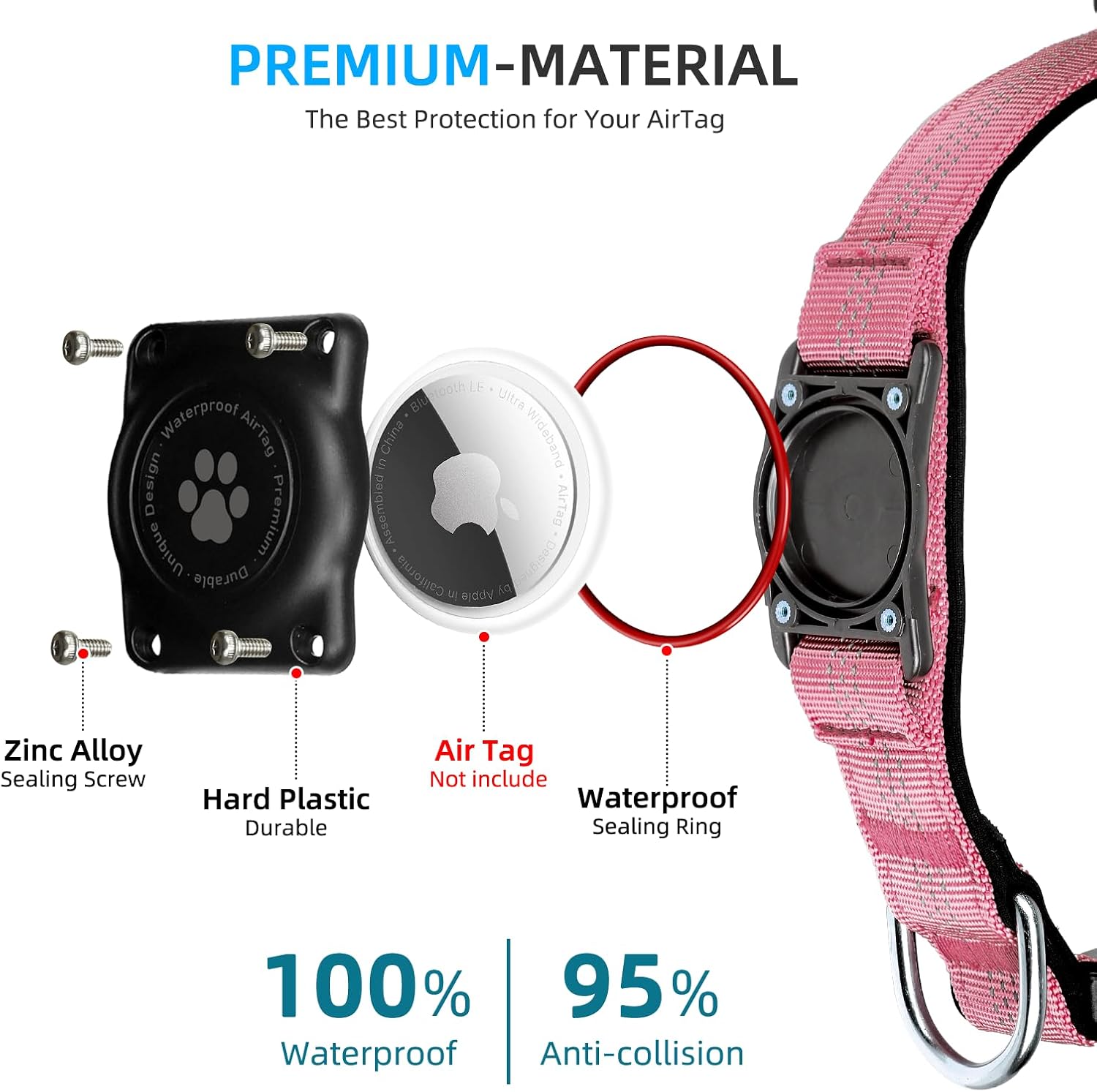AirTag – Collar de perro, resistente al agua IP68, soporte para collar de perro, reflectante, ultra duradero, cómodo acolchado, collares de perro