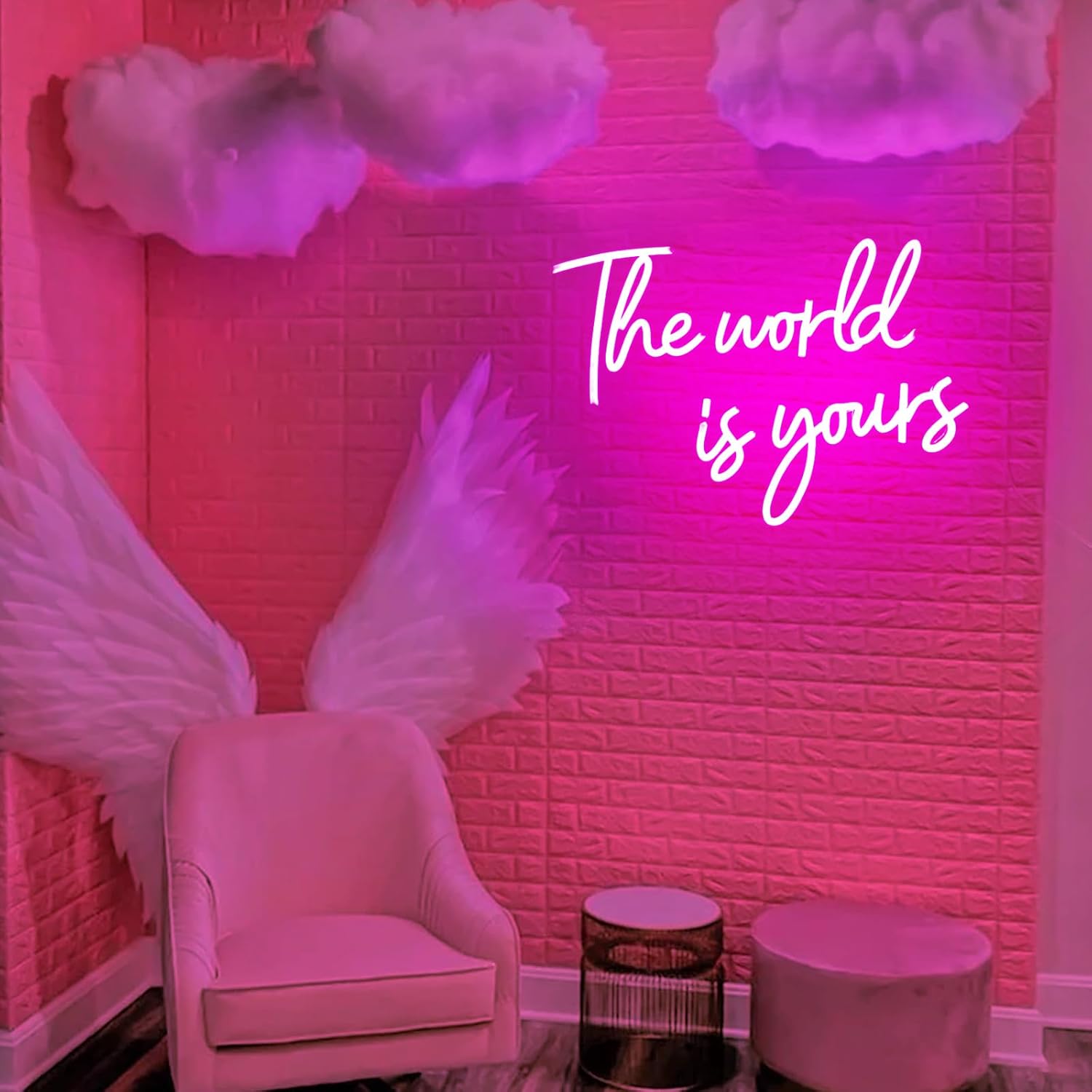 Letrero de neón grande de 28 pulgadas con texto en inglés “The World Is Yours” para dormitorio, control remoto regulable con regulación de