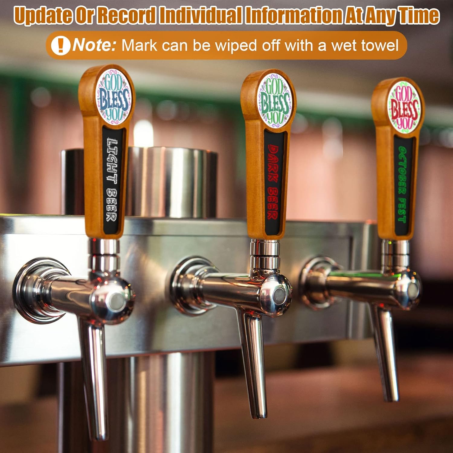 4 unidades de mango de madera para tocador de cerveza para Kegerator con logotipo intercambiable y 4 bolígrafos para bar, restaurante, boda,