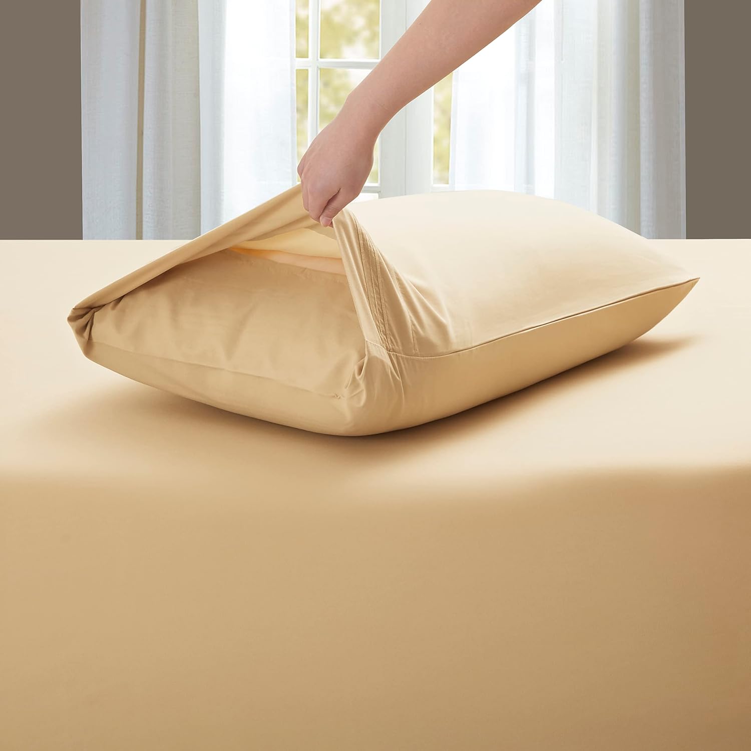 DengChao Juego de sábanas de 4 piezas con bolsillo extra profundo de 1800 hilos de microfibra cepillada súper suave, color gris pardo, se adapta a