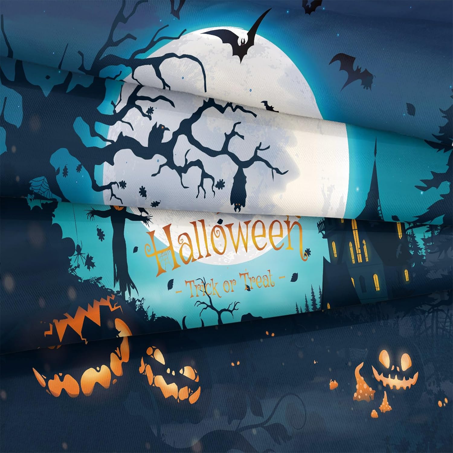 Herside Juego de edredón de Halloween con 2 fundas de almohada (azul, Queen)