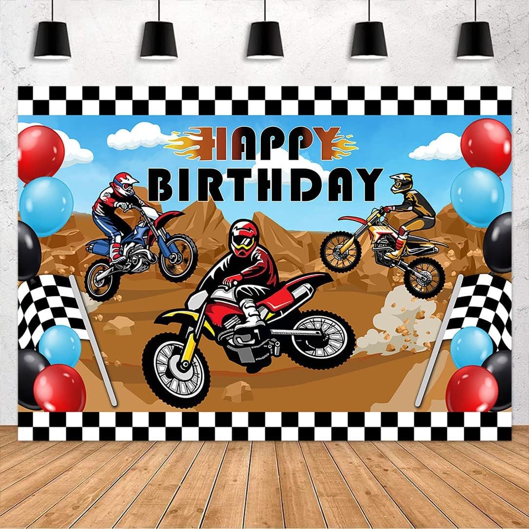 Avezano Telón de fondo de motocross para niños, motocross, carreras, bicicleta de carreras, suministros de decoración de fiesta de cumpleaños (7 x 5