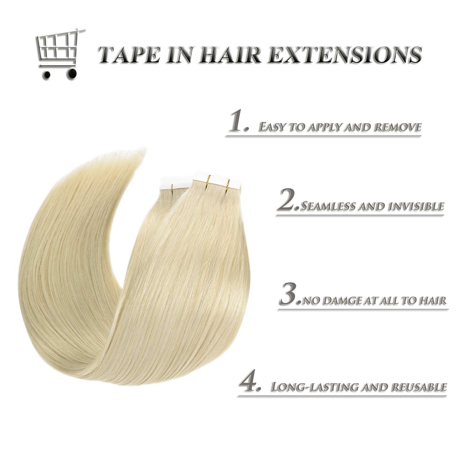 Anrosa Extensiones de cabello humano de 20 pulgadas con cinta adhesiva de alta calidad, cabello sedoso natural, 20 unidades, 1.76 onzas, extensiones