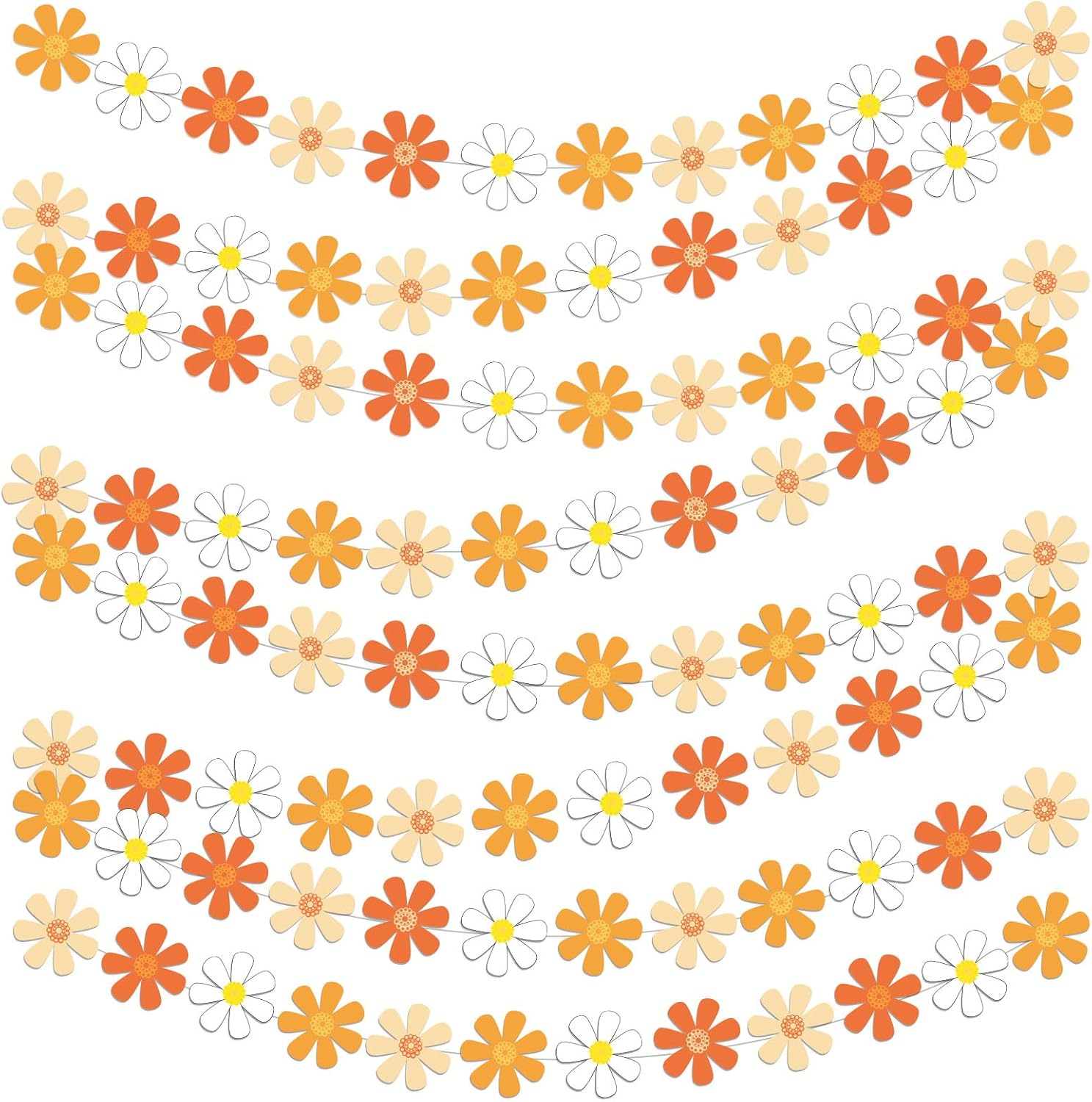 8 piezas de margaritas boho, Groovy suministros para fiesta, pancartas hippie bohemias, kit de guirnalda de flores de margaritas coloridas para