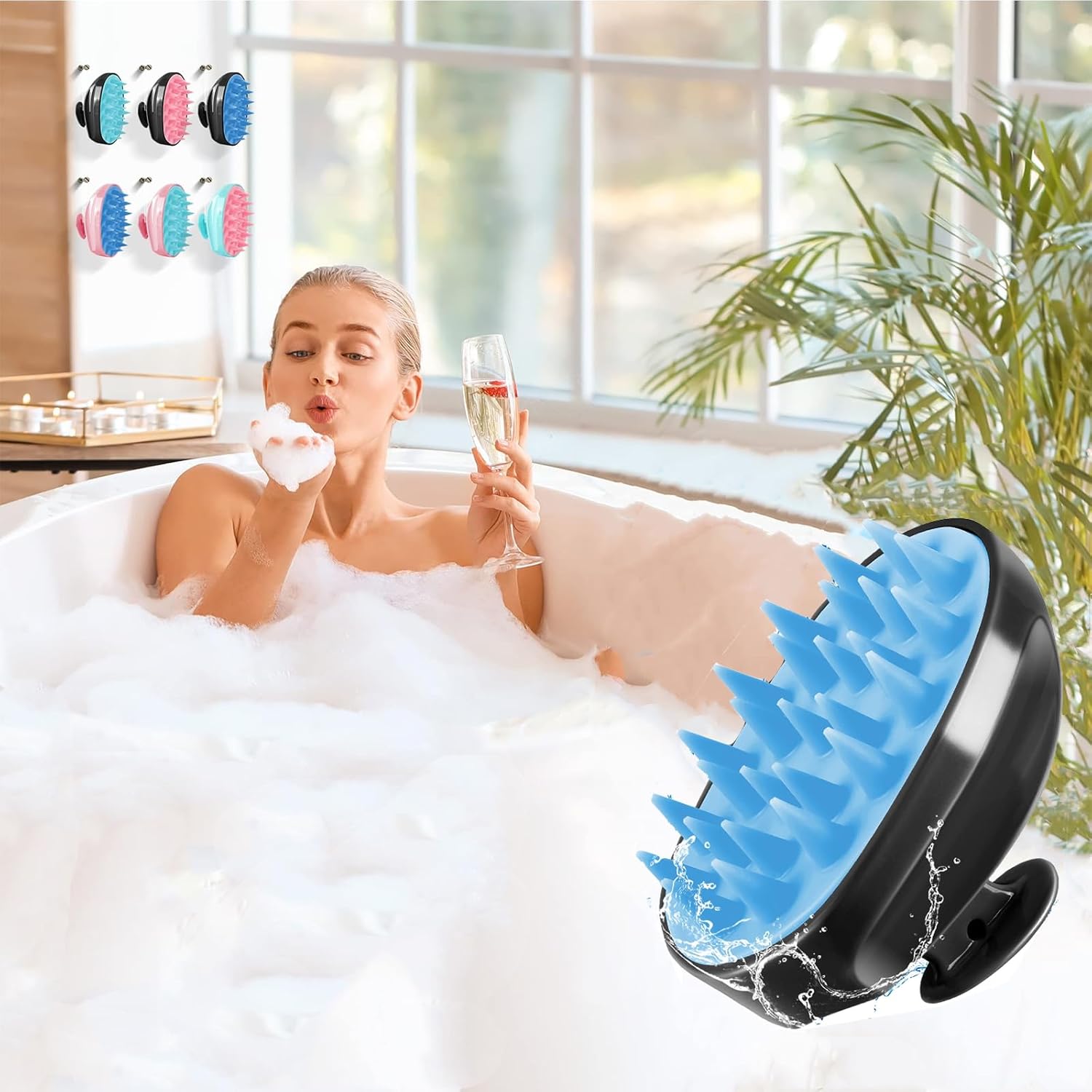 Sosoon Cepillo de champú masajeador de cuero cabelludo, exfoliante de silicona suave para hombres, mujeres, niños, crecimiento del cabello, alivio