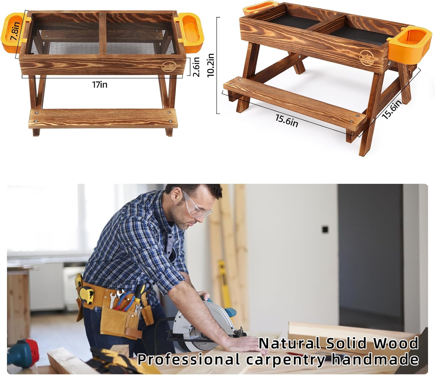 Mesa de picnic de pollo, comedero de pollo sin desperdicios hecho a mano de madera carbonizada, kit grande de comedero de pollo para bricolaje,
