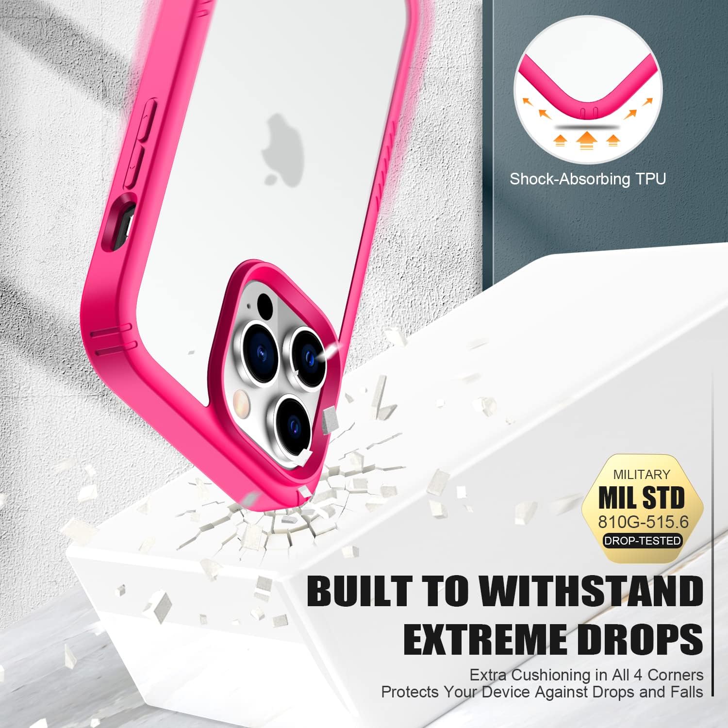 Goodon Funda para iPhone 14 Pro con protector de pantalla y protector de lente de cámara, probada contra caídas militares desde 6 pies, funda