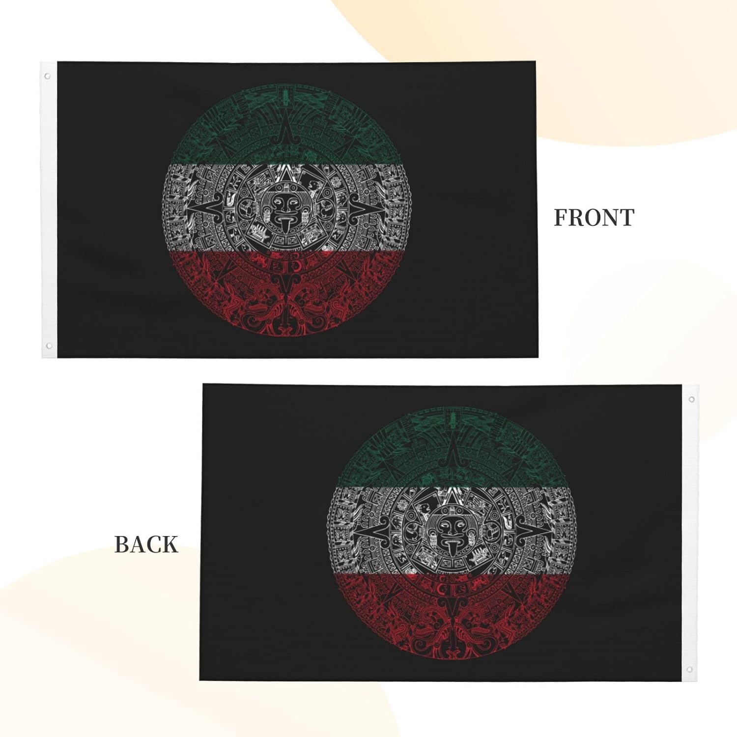 Bandera de 3 x 5 pies, calendario azteca mexicano de doble cara, letrero grande para pared, dormitorio, sala de estar, decoración colgante de casa,