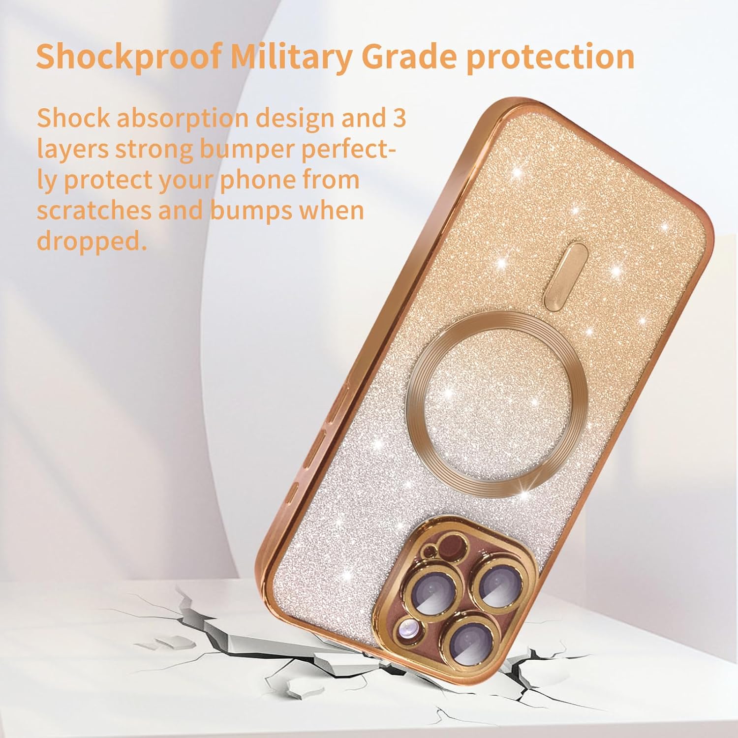 TURYXIA Funda magnética con purpurina para iPhone 15 Pro Max compatible con MagSafe, con protector de lente de cámara y correa de cordón, bonita