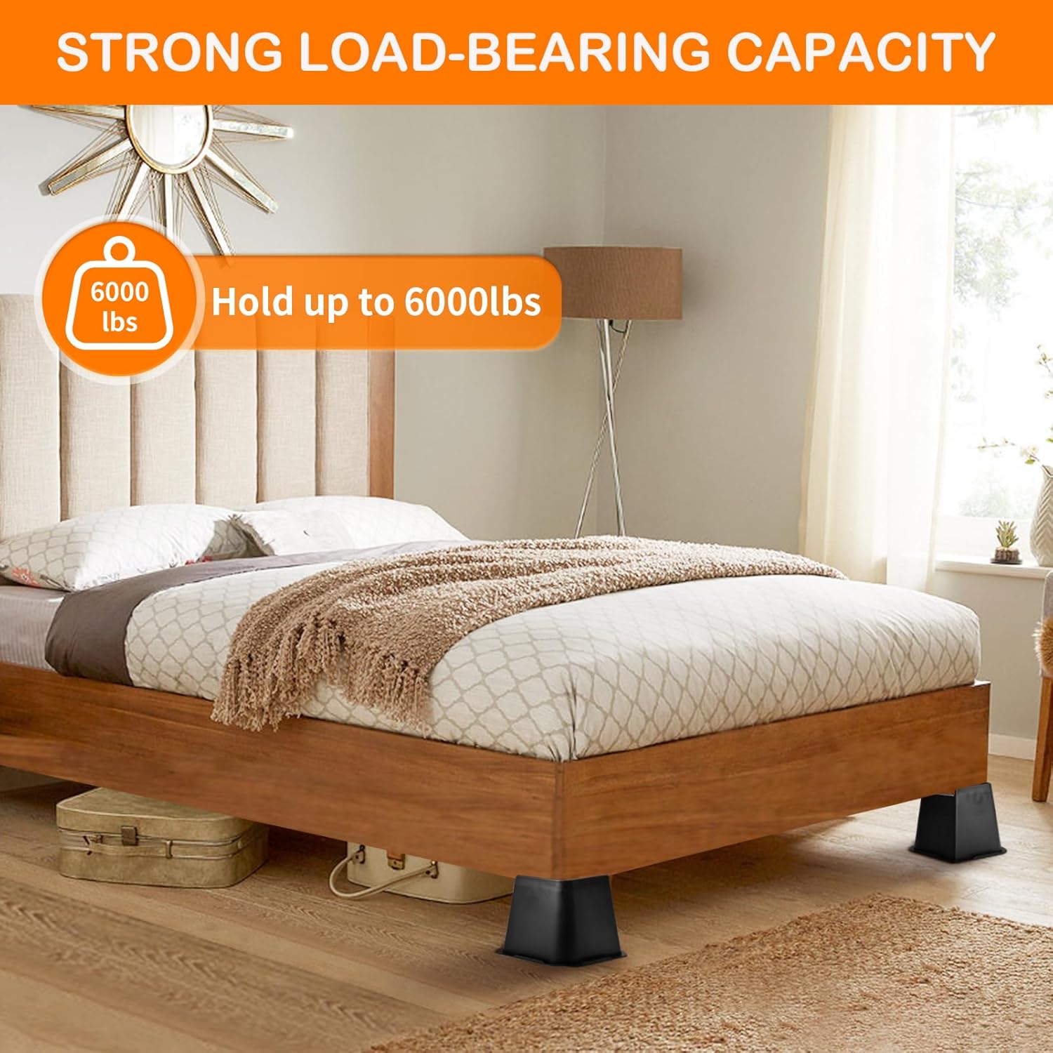 Elevadores de cama resistentes de 4 pulgadas, elevadores de muebles con plástico duradero, elevadores de cama de gran tamaño que soportan hasta