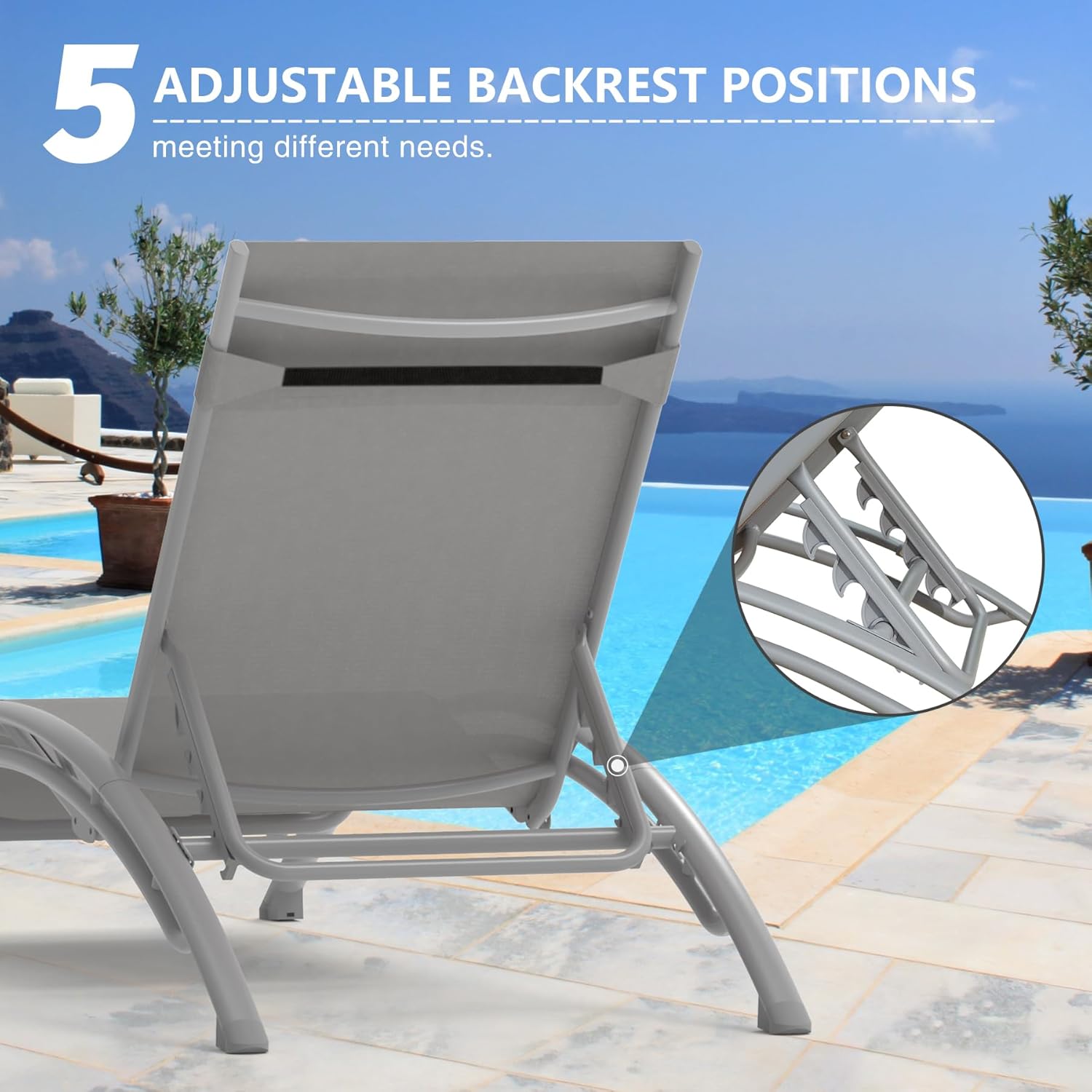 Domi – Juego de 2 sillas de piscina ajustables de aluminio, para exteriores, sillas de piscina para todo tipo de clima, para terraza, césped,