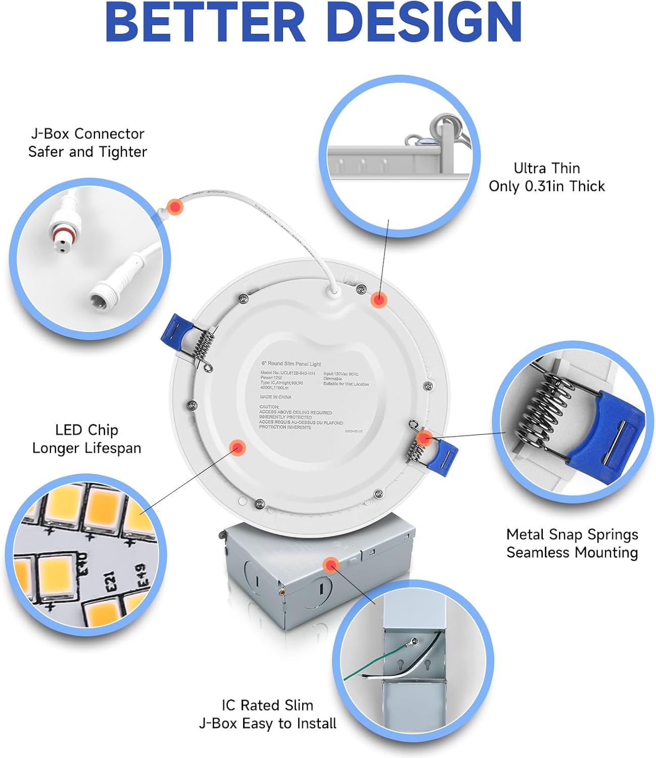 ECOELER ETL y Energy Star – Luces de techo empotrables ultrafinas de 6 pulgadas, sin lata, de 12 W, 1100 lm, 5000 K, regulable, obleas delgadas,