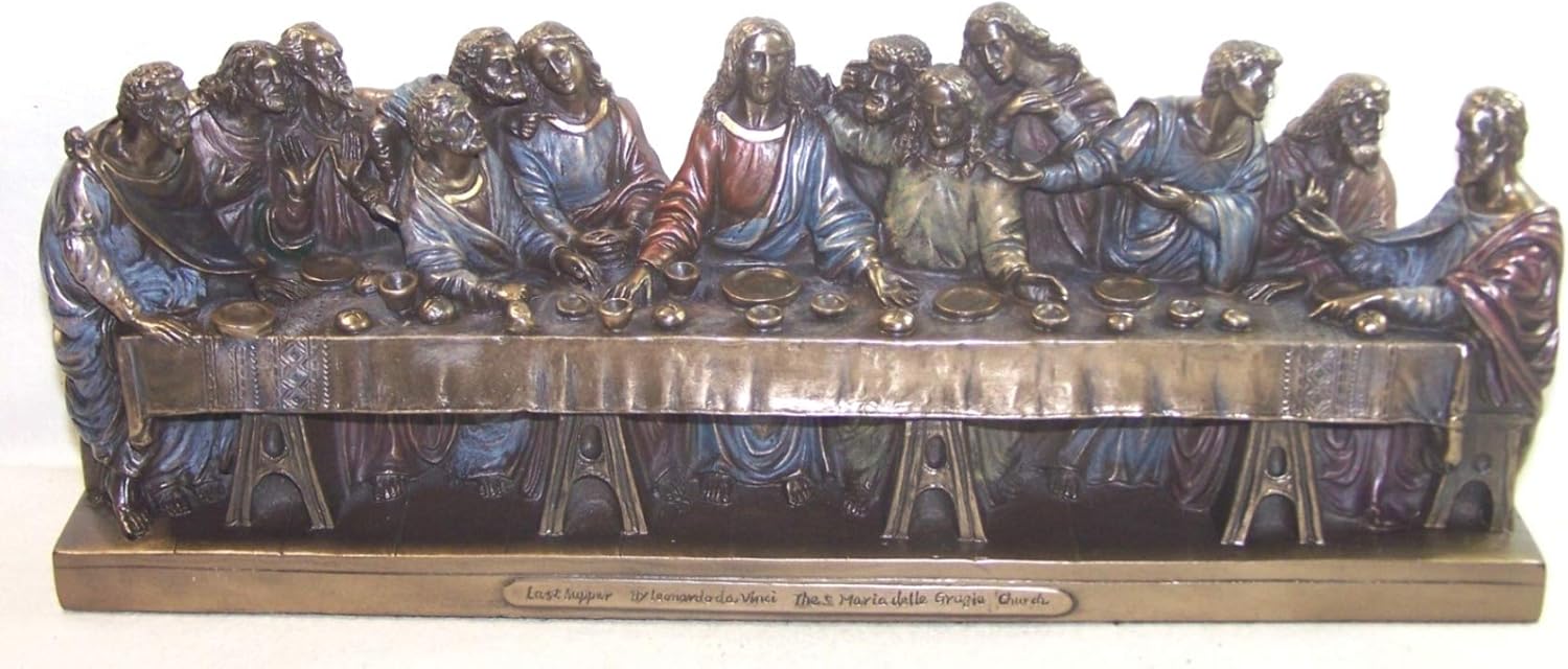 US 14.25 pulgadas La última cena estatua de bronce fundido en frío, Leonardo Da Vinci
