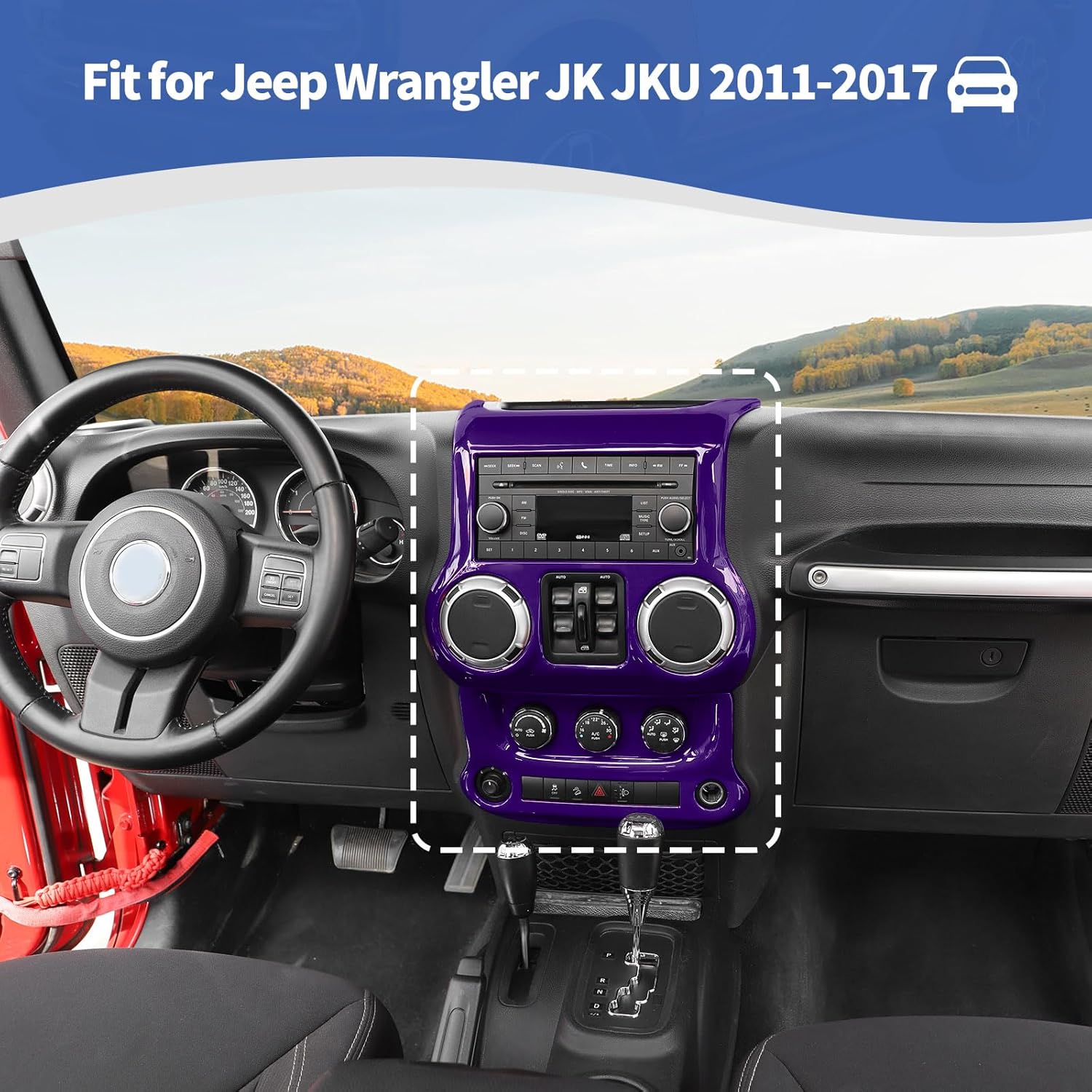 RT-TCZ Para Wrangler JK Dash Panel de Control Cubierta Adhesivo para Jeep Wrangler JK JKU 2011-2017 Púrpura Interior Accesorios 2 unids