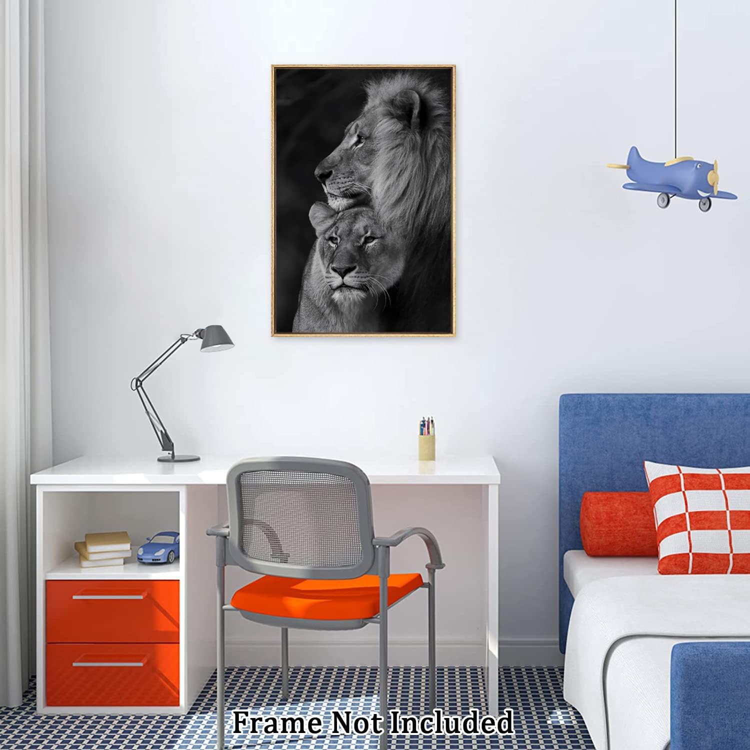 Pintura en lienzo de pareja de león blanco y negro, arte abstracto moderno de pared, carteles e impresiones de animales, decoración de pared, sin
