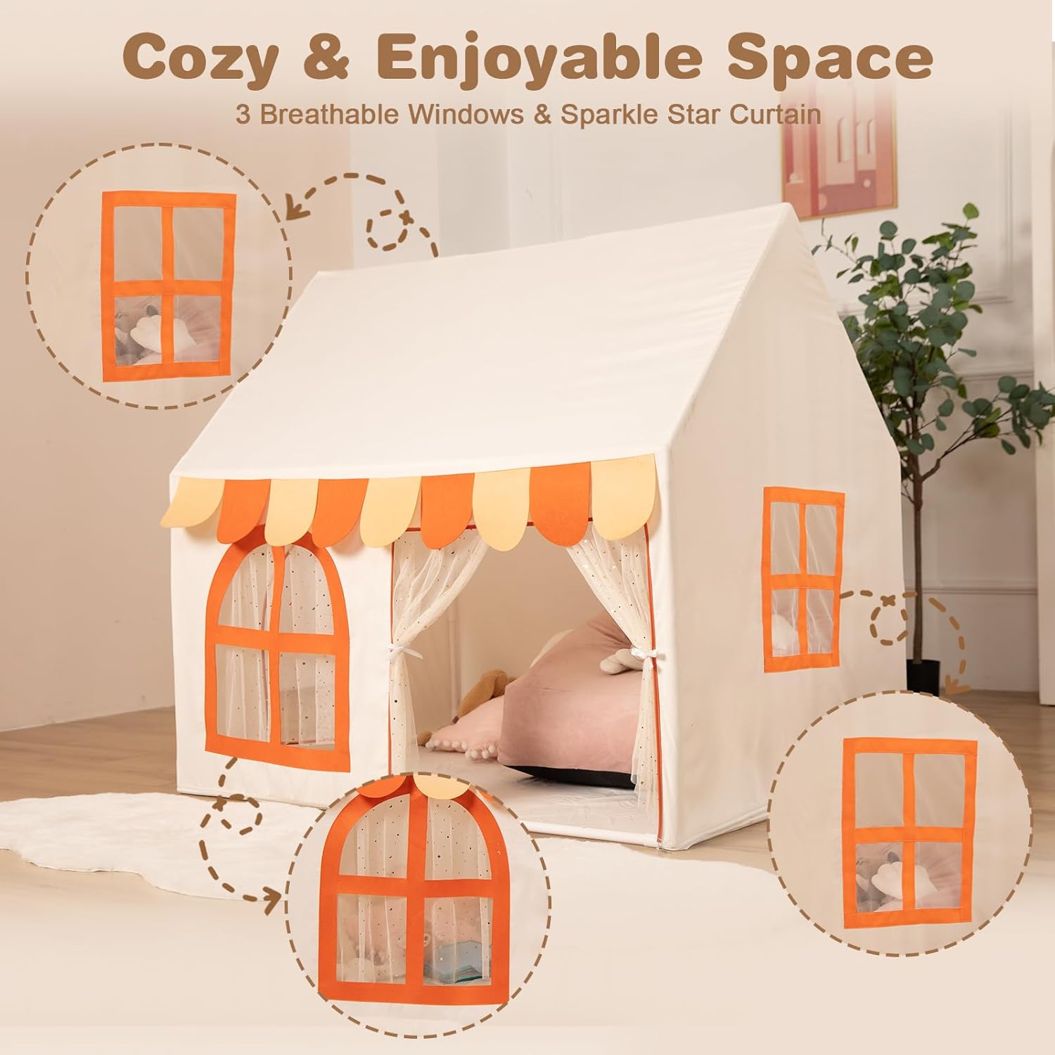 Tienda de campaña para niños, acogedora casa de juegos para niños, casa de juegos para interiores y exteriores con 2 puertas y 3 ventanas, tienda de